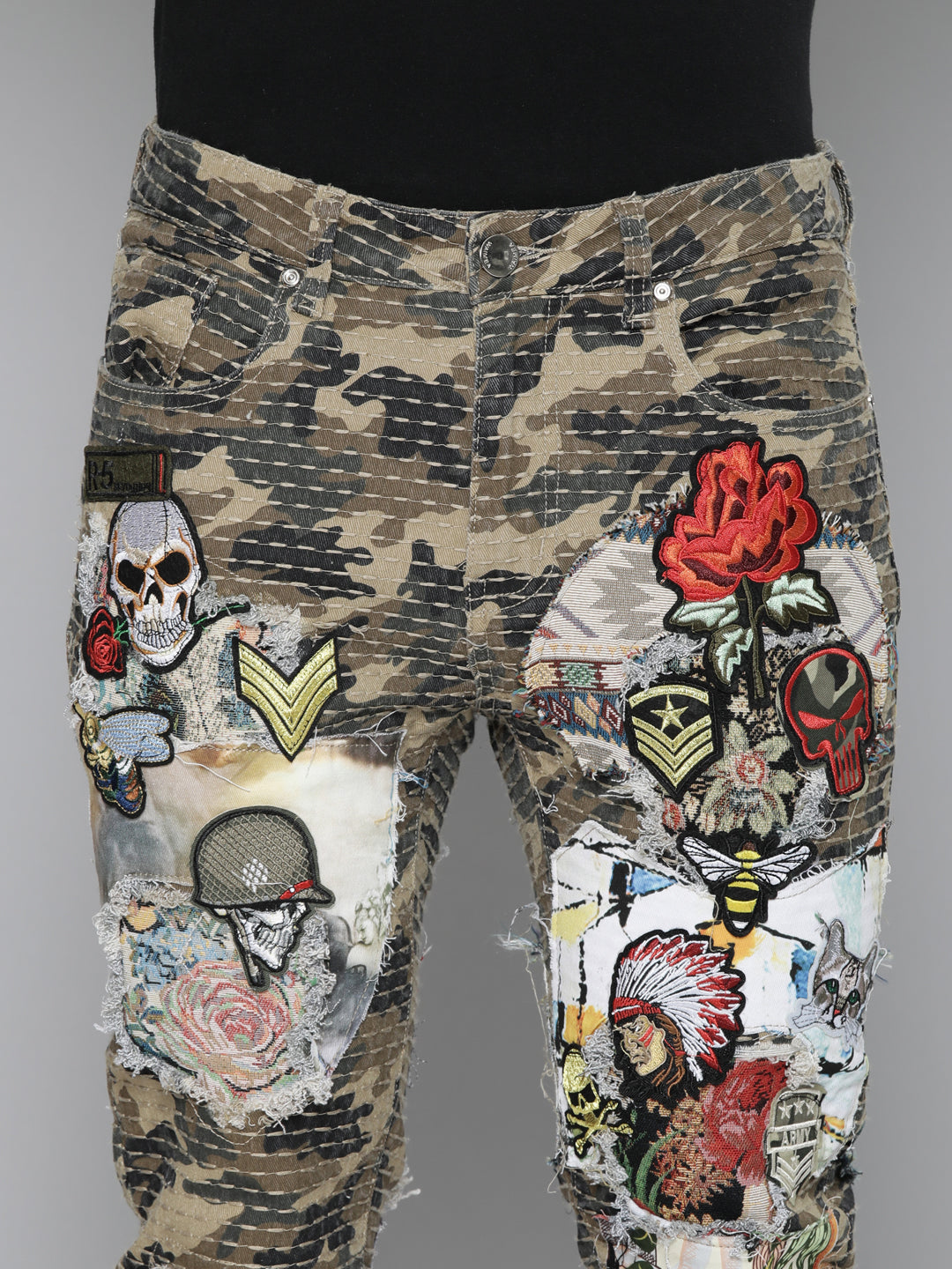 CAMO STACKED FIT JEAN WITH PATCHES