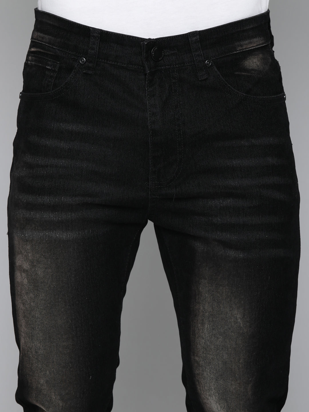 Black Velvet Coated Stacked Jeans