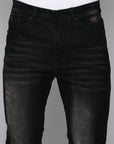 Black Velvet Coated Stacked Jeans