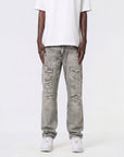 GREY BLEACH RELAXED FIT JEAN WITH RIPS AND REPAIR