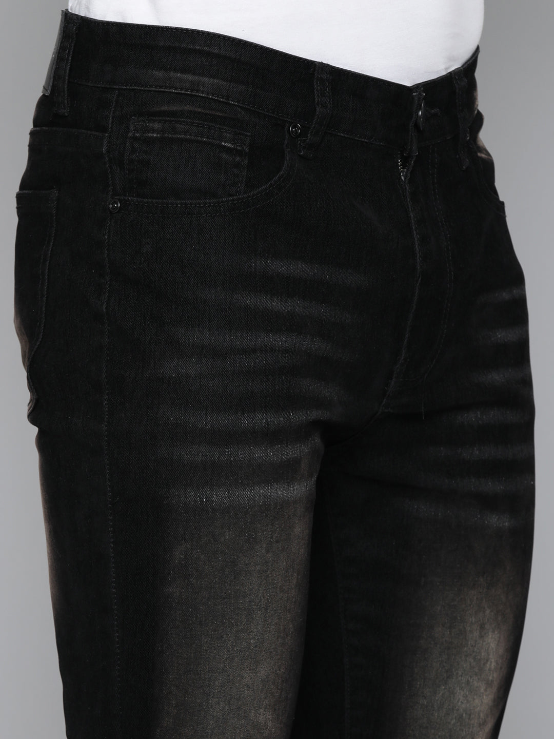Black Velvet Coated Stacked Jeans