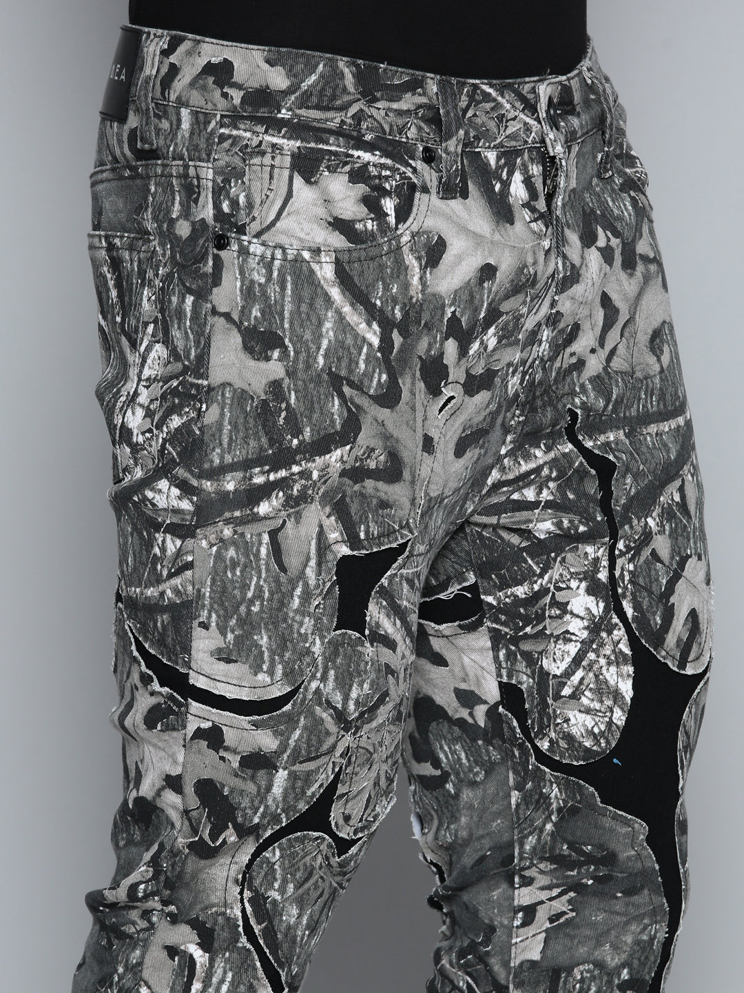 GREY CAMO OVERLAY PATCH STACKED JEAN