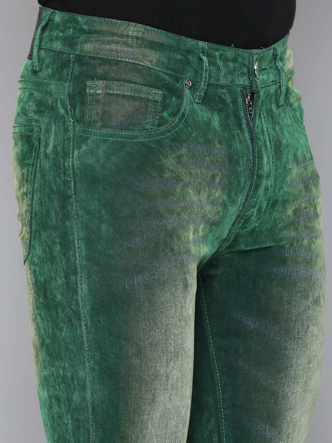 GREEN VELVET COATED STACKED JEAN