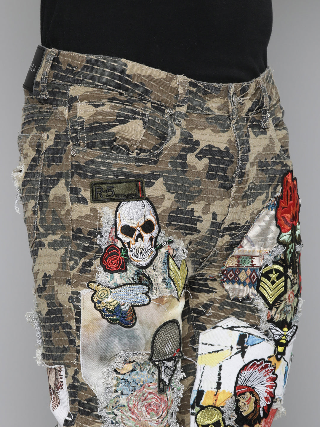 CAMO STACKED FIT JEAN WITH PATCHES