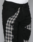 JET BLACK SKINNY JEAN WITH TWEED PATCHES