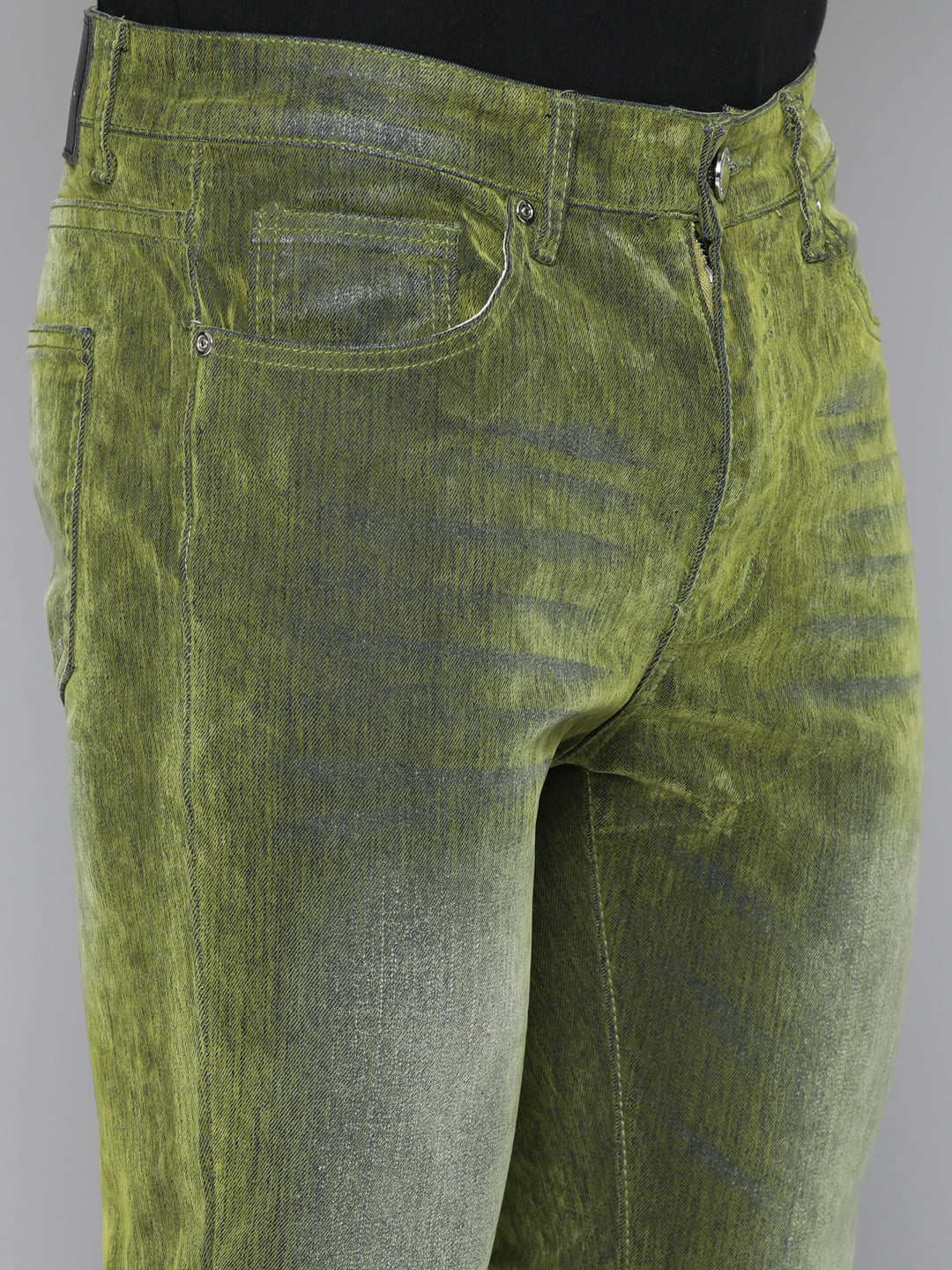 OLIVE VELVET COATED STACKED JEAN