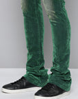 GREEN VELVET COATED STACKED JEAN