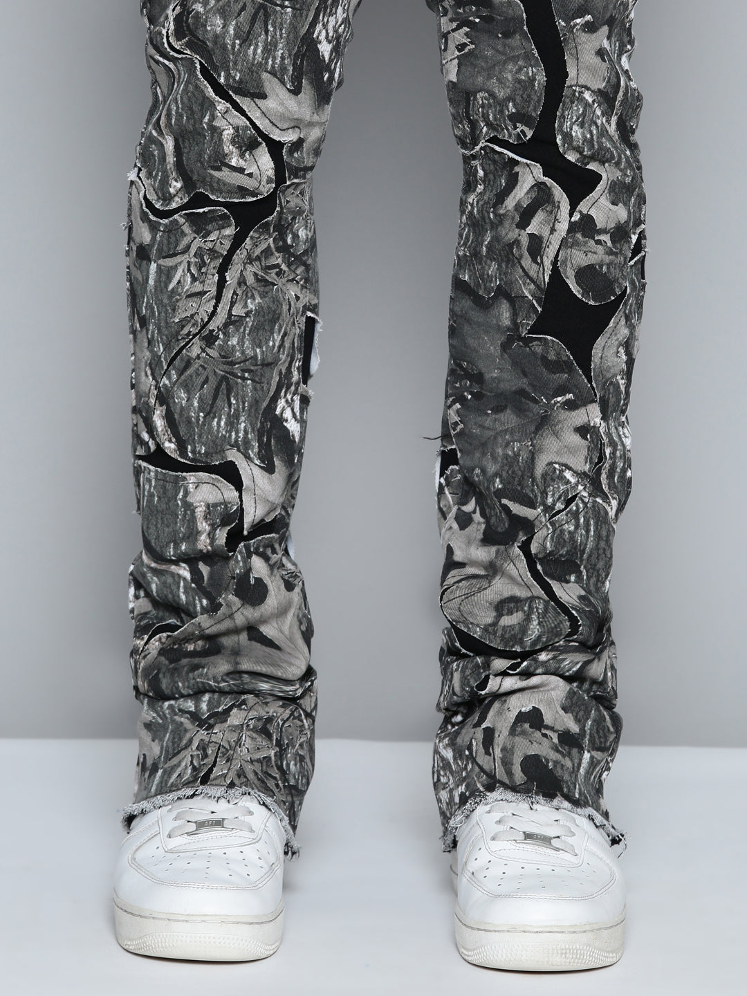 GREY CAMO OVERLAY PATCH STACKED JEAN