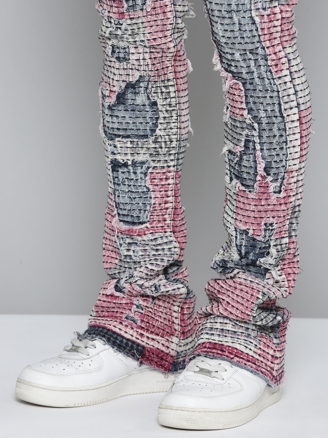 RED PATCHWORK ALL OVER STACKED JEAN