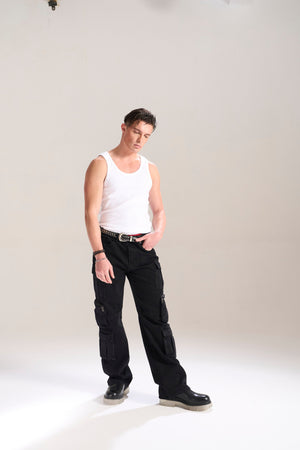 JET BLACK BAGGY CARGO JEANS