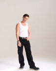 JET BLACK BAGGY CARGO JEANS