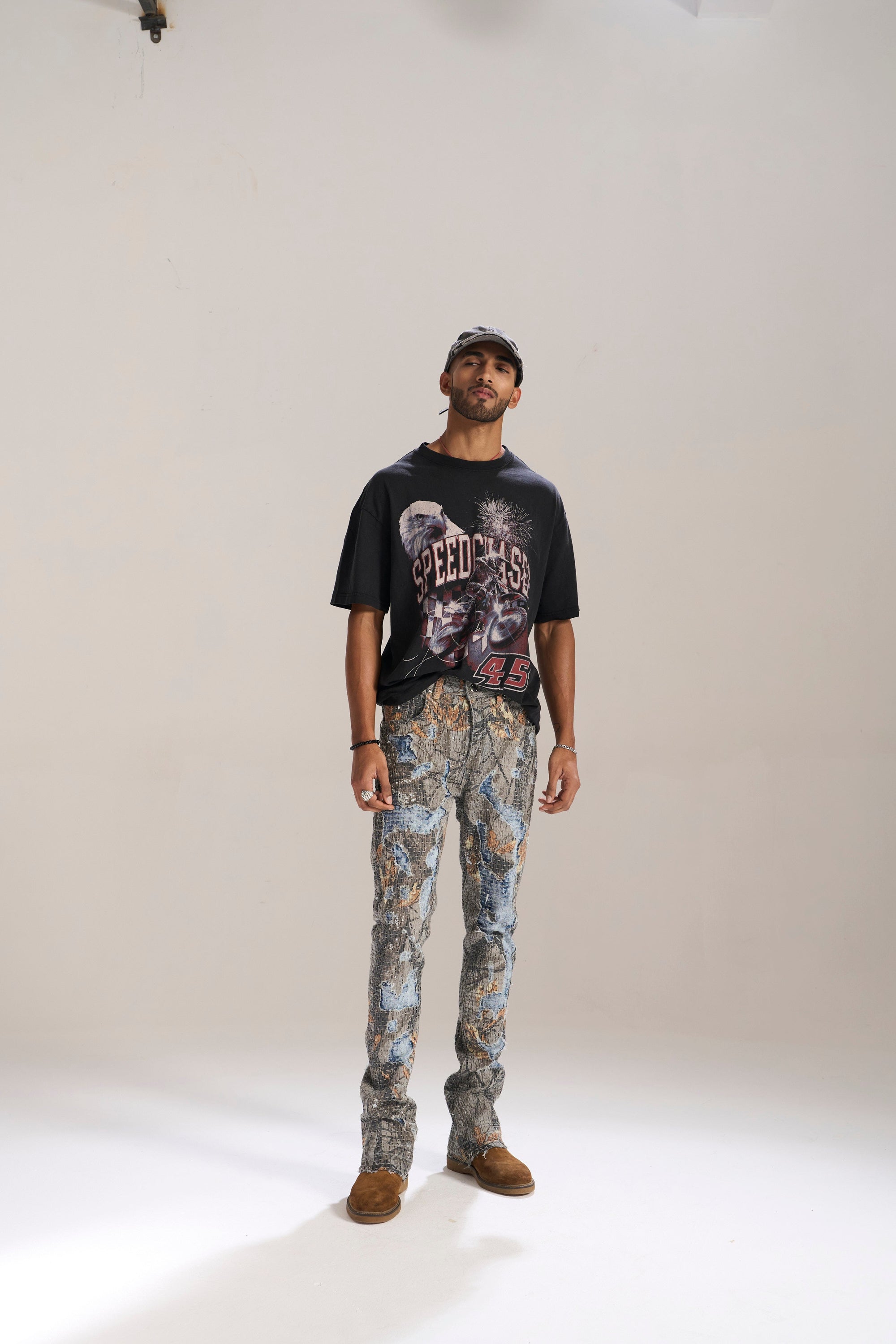 DESERT SUN CAMO ALL OVER PATCHWORK STACKED JEAN