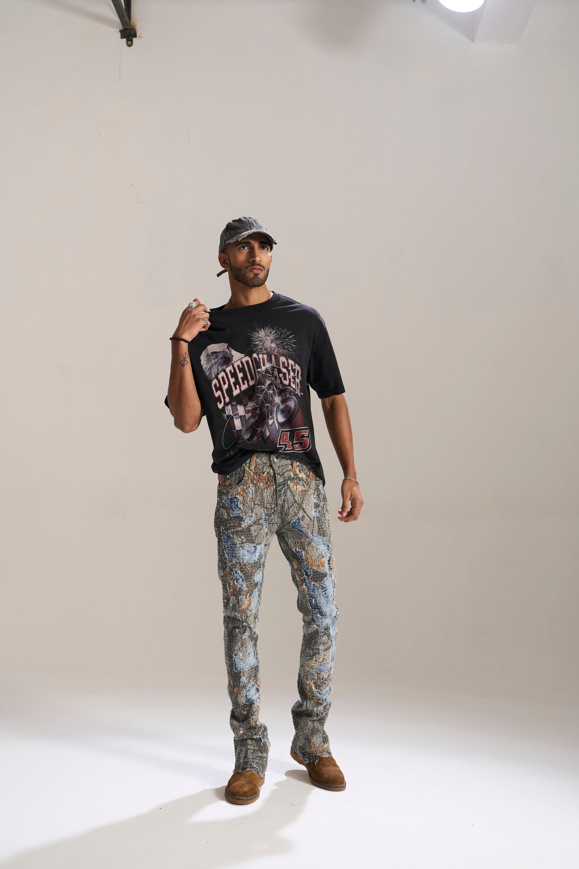 DESERT SUN CAMO ALL OVER PATCHWORK STACKED JEAN