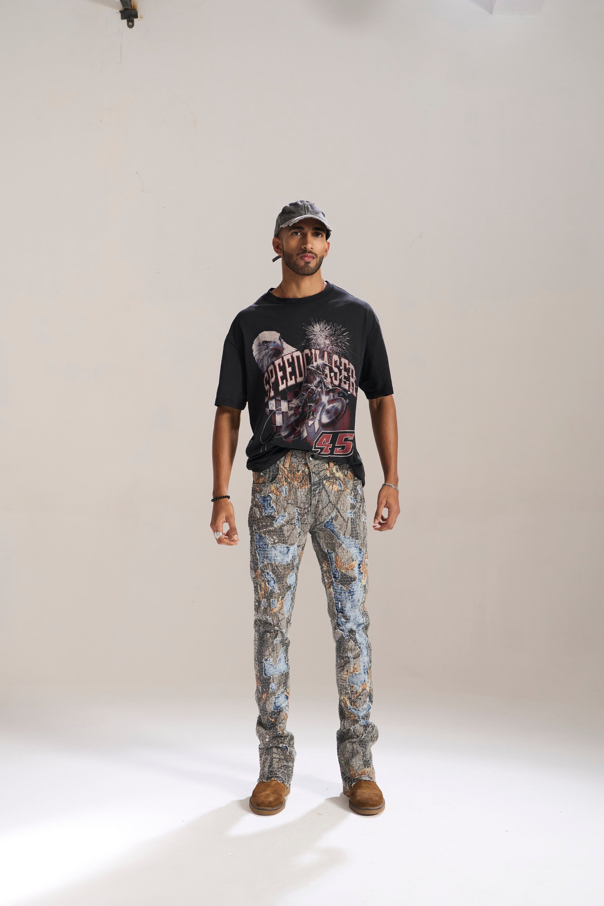 DESERT SUN CAMO ALL OVER PATCHWORK STACKED JEAN