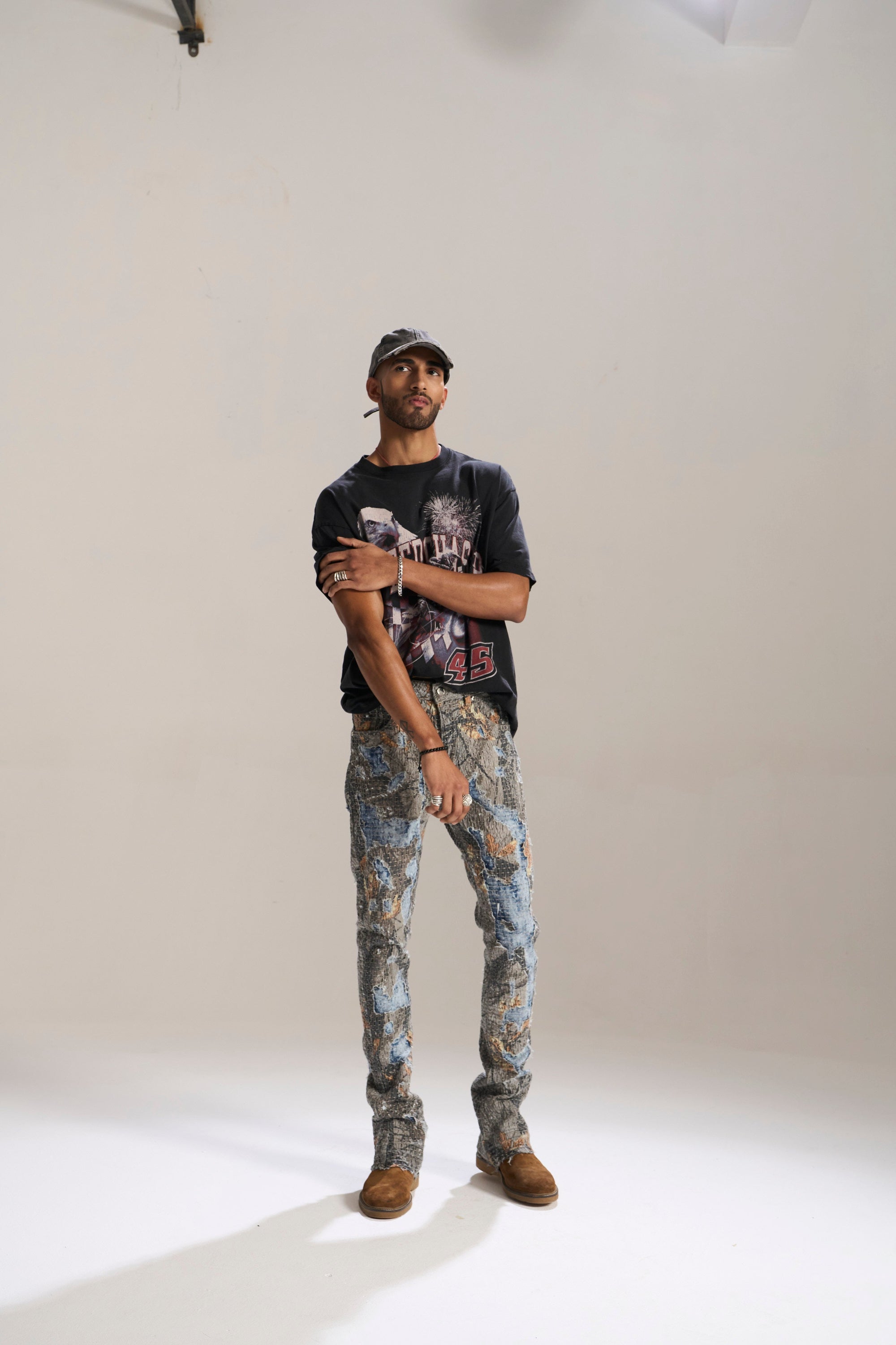 DESERT SUN CAMO ALL OVER PATCHWORK STACKED JEAN