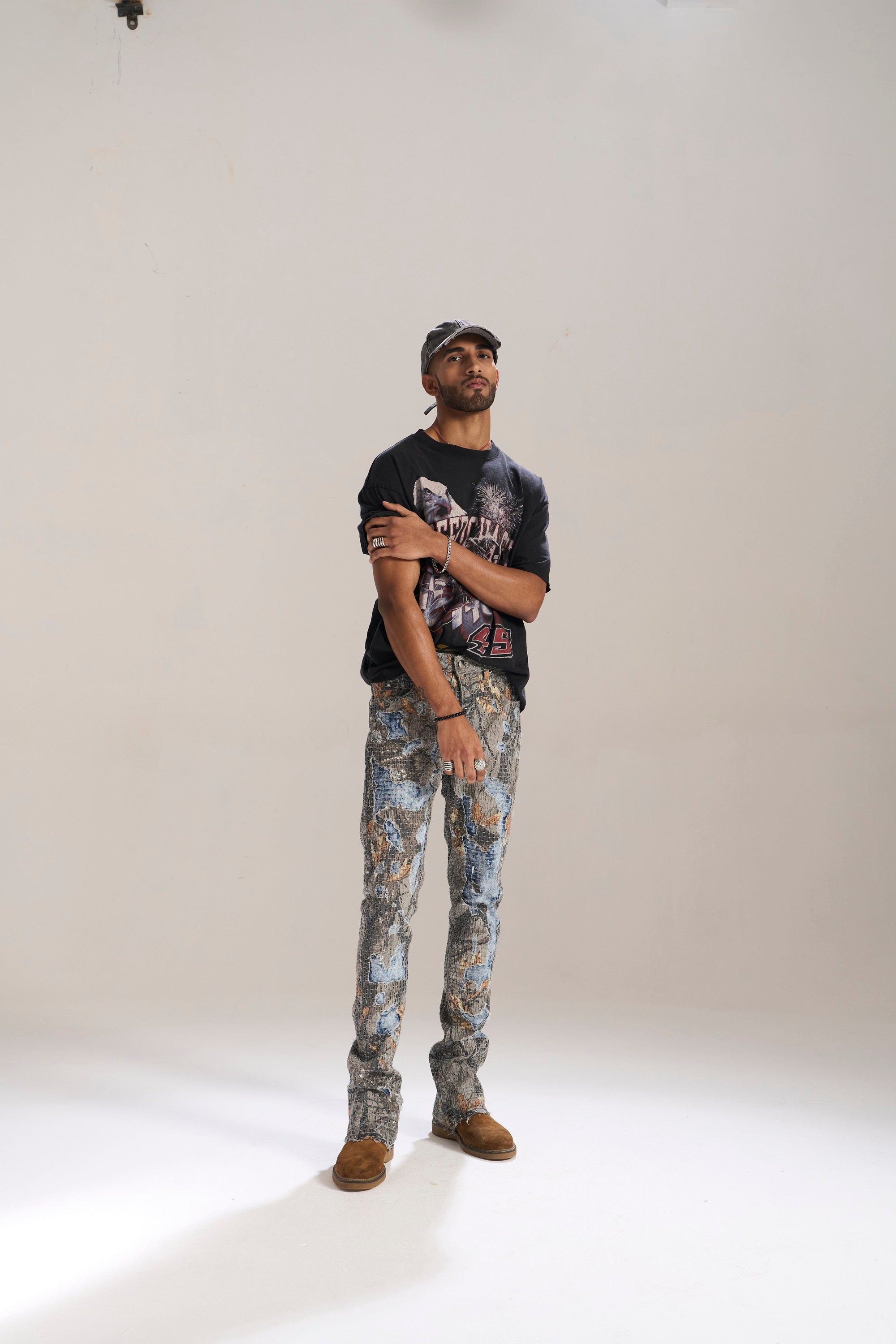 DESERT SUN CAMO ALL OVER PATCHWORK STACKED JEAN