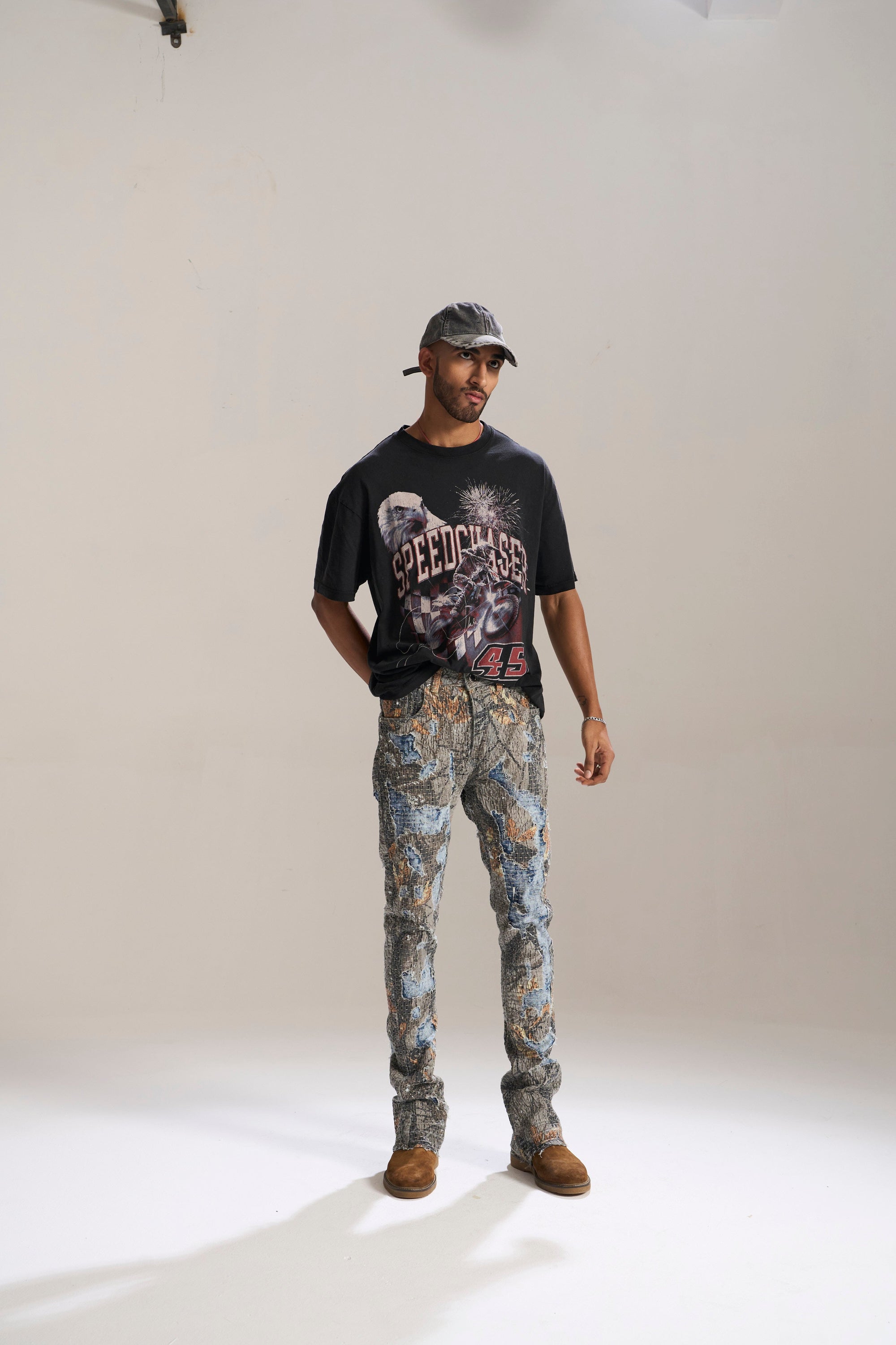 DESERT SUN CAMO ALL OVER PATCHWORK STACKED JEAN
