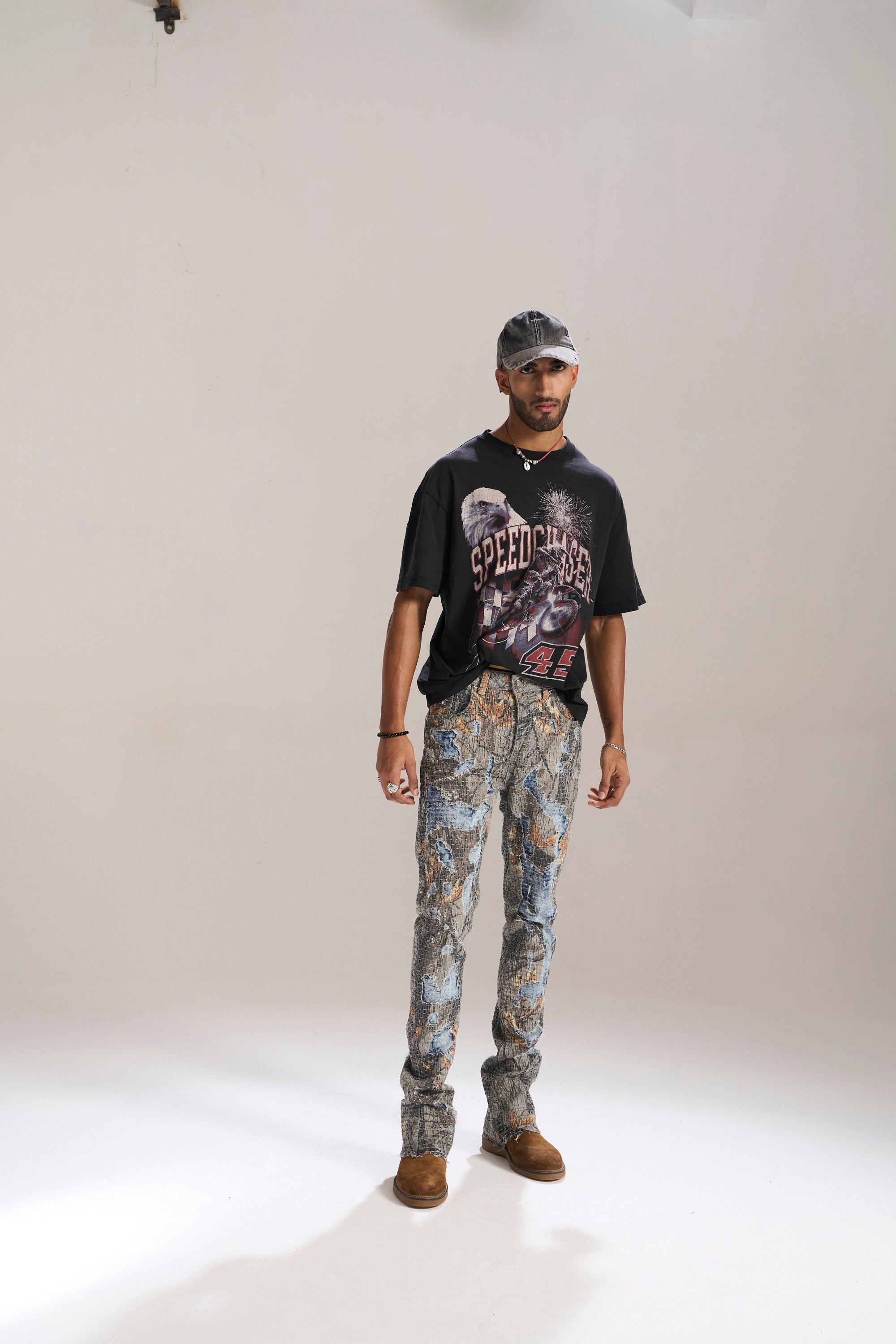 DESERT SUN CAMO ALL OVER PATCHWORK STACKED JEAN