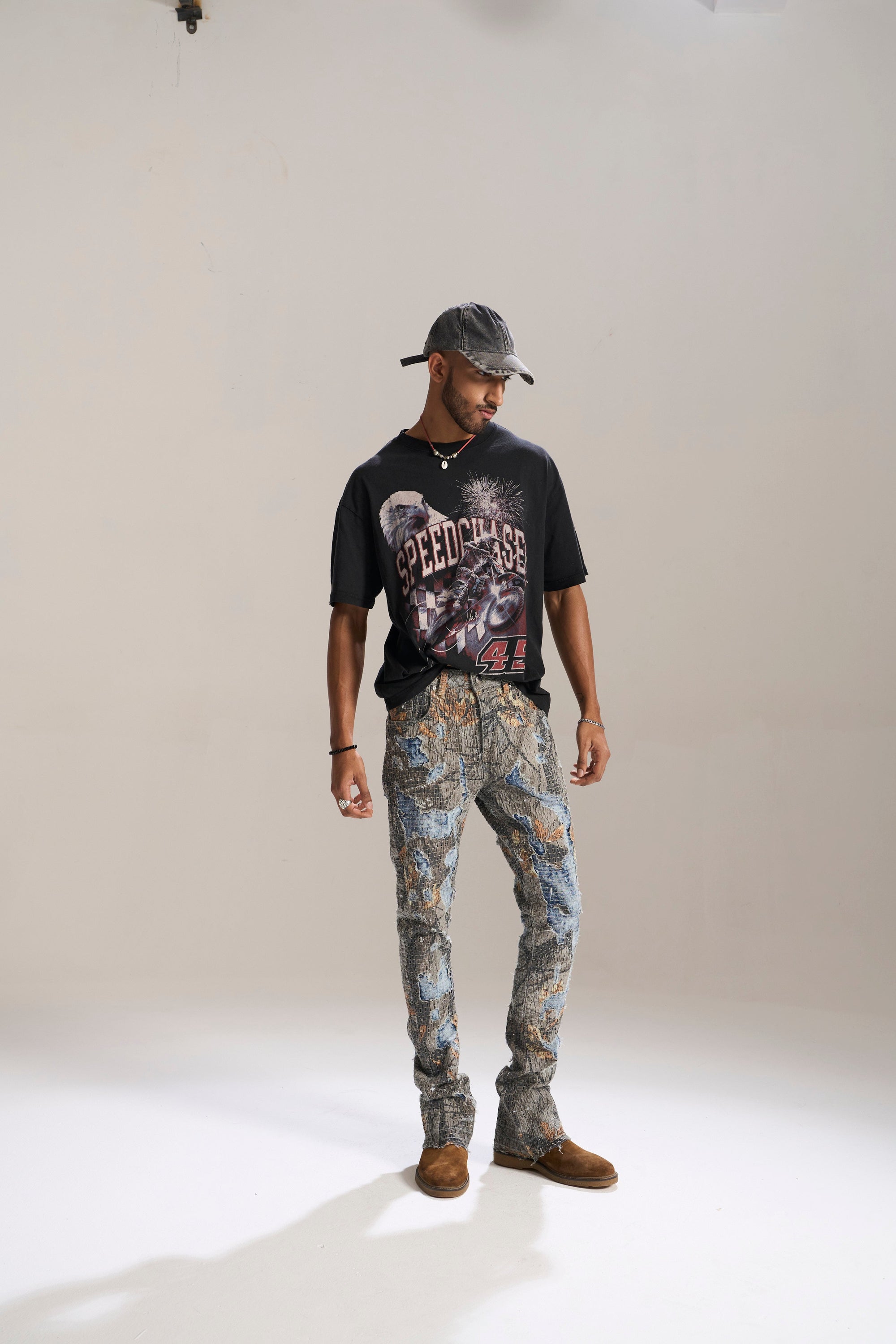 DESERT SUN CAMO ALL OVER PATCHWORK STACKED JEAN