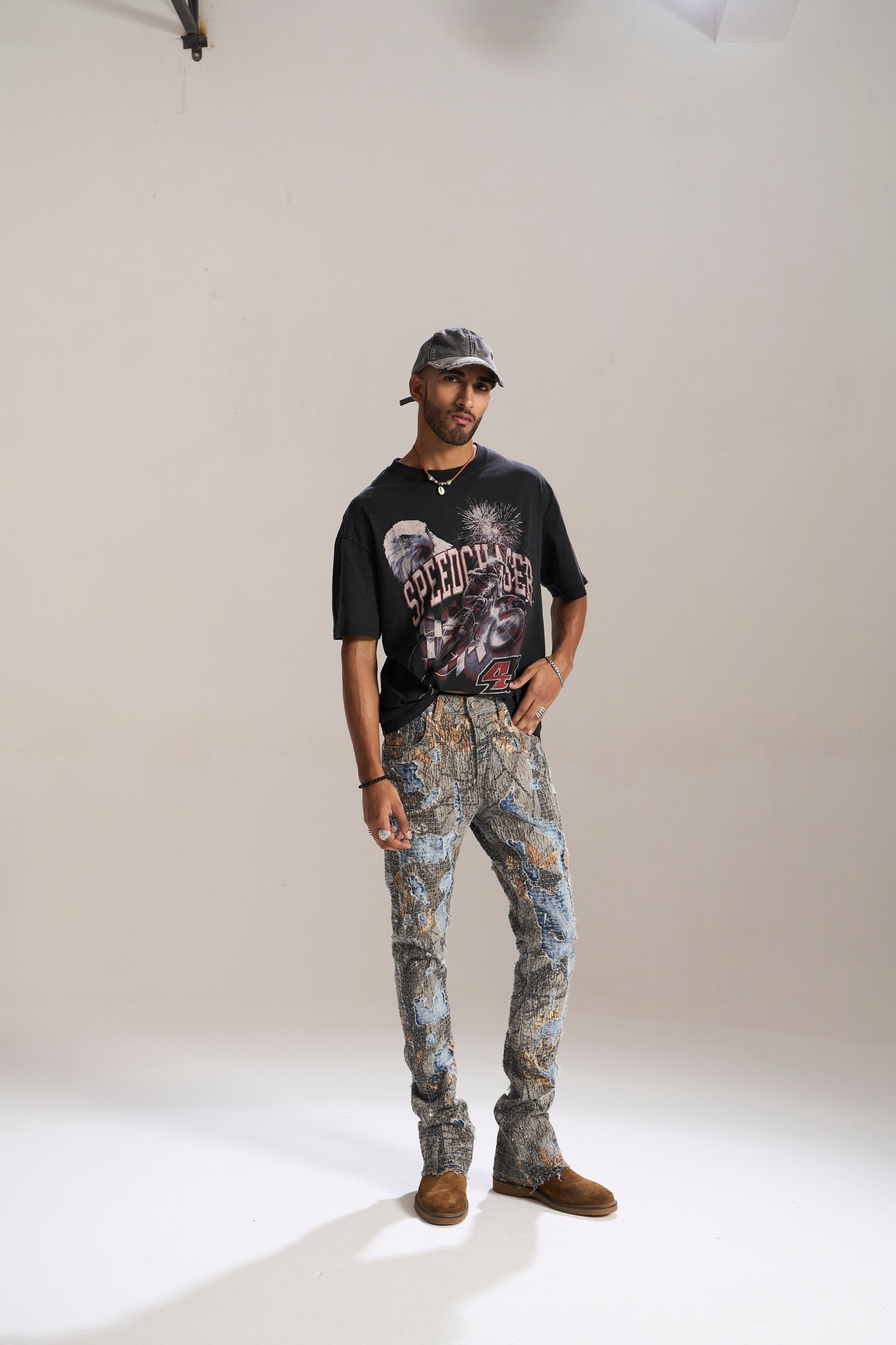 DESERT SUN CAMO ALL OVER PATCHWORK STACKED JEAN