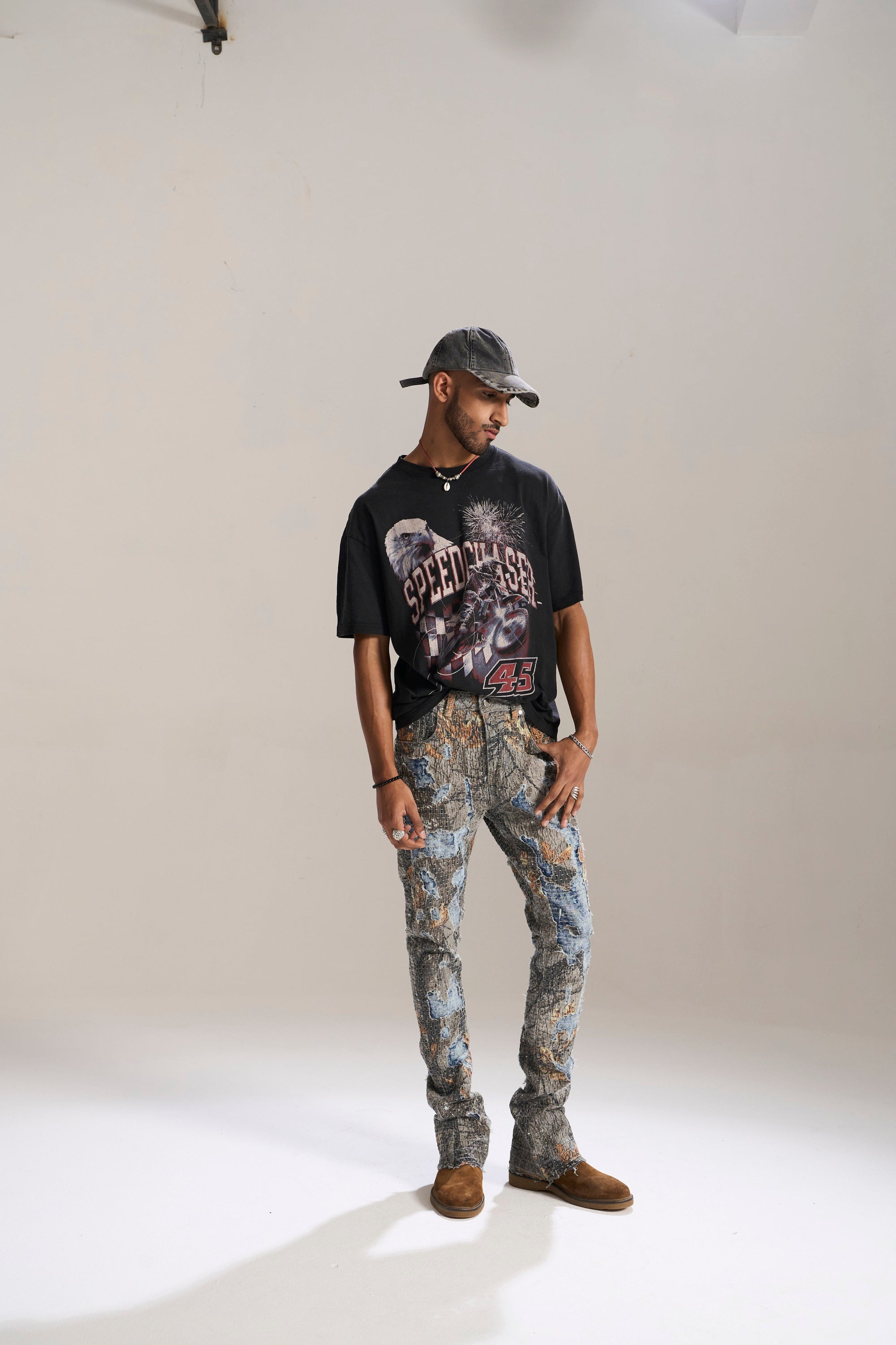DESERT SUN CAMO ALL OVER PATCHWORK STACKED JEAN