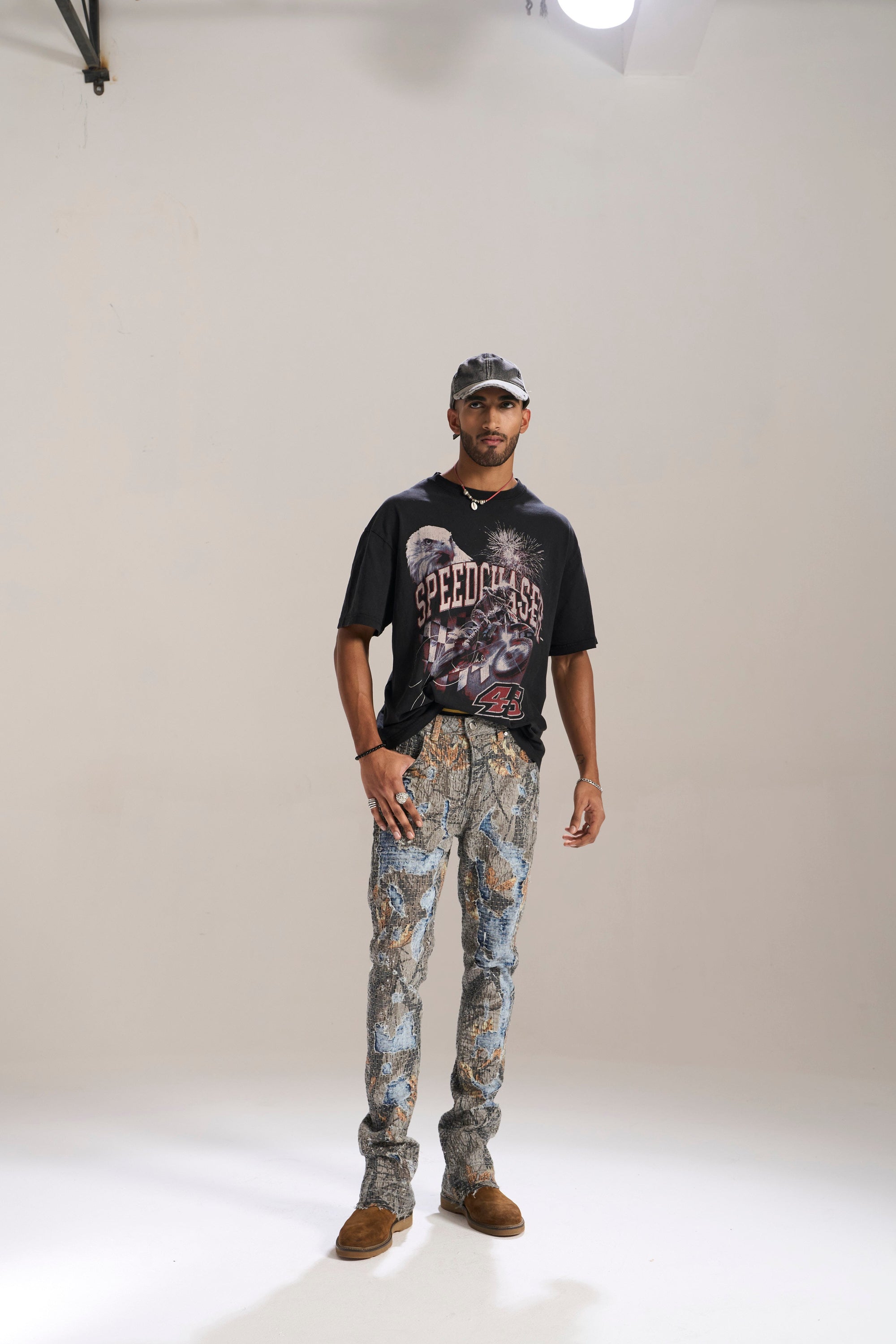 DESERT SUN CAMO ALL OVER PATCHWORK STACKED JEAN
