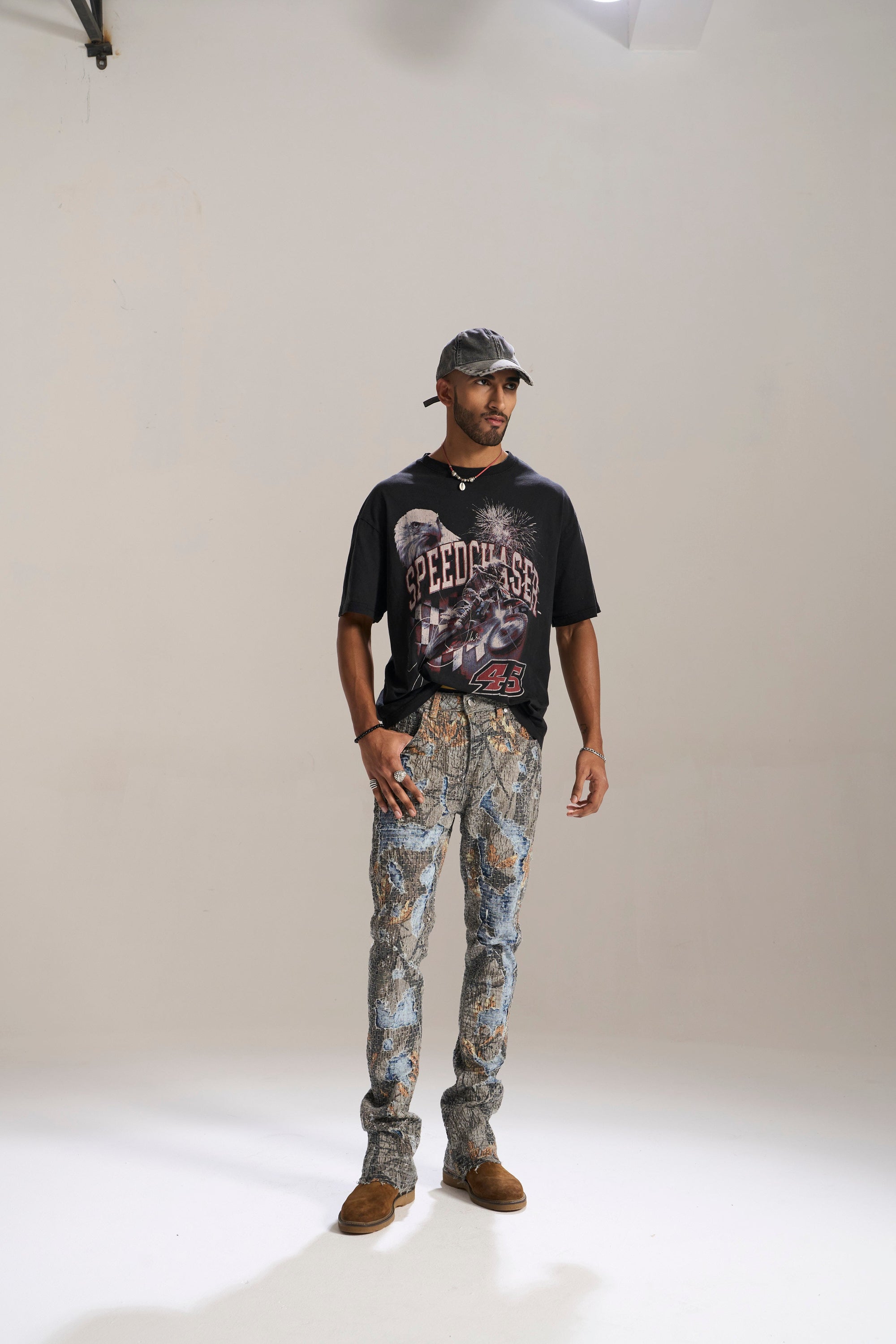 DESERT SUN CAMO ALL OVER PATCHWORK STACKED JEAN