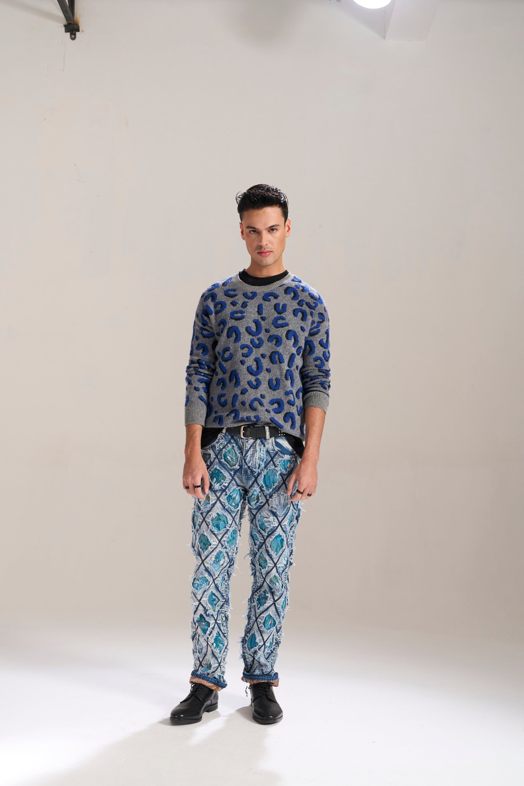 Blue Floral Cut & Sew Relaxed Jeans