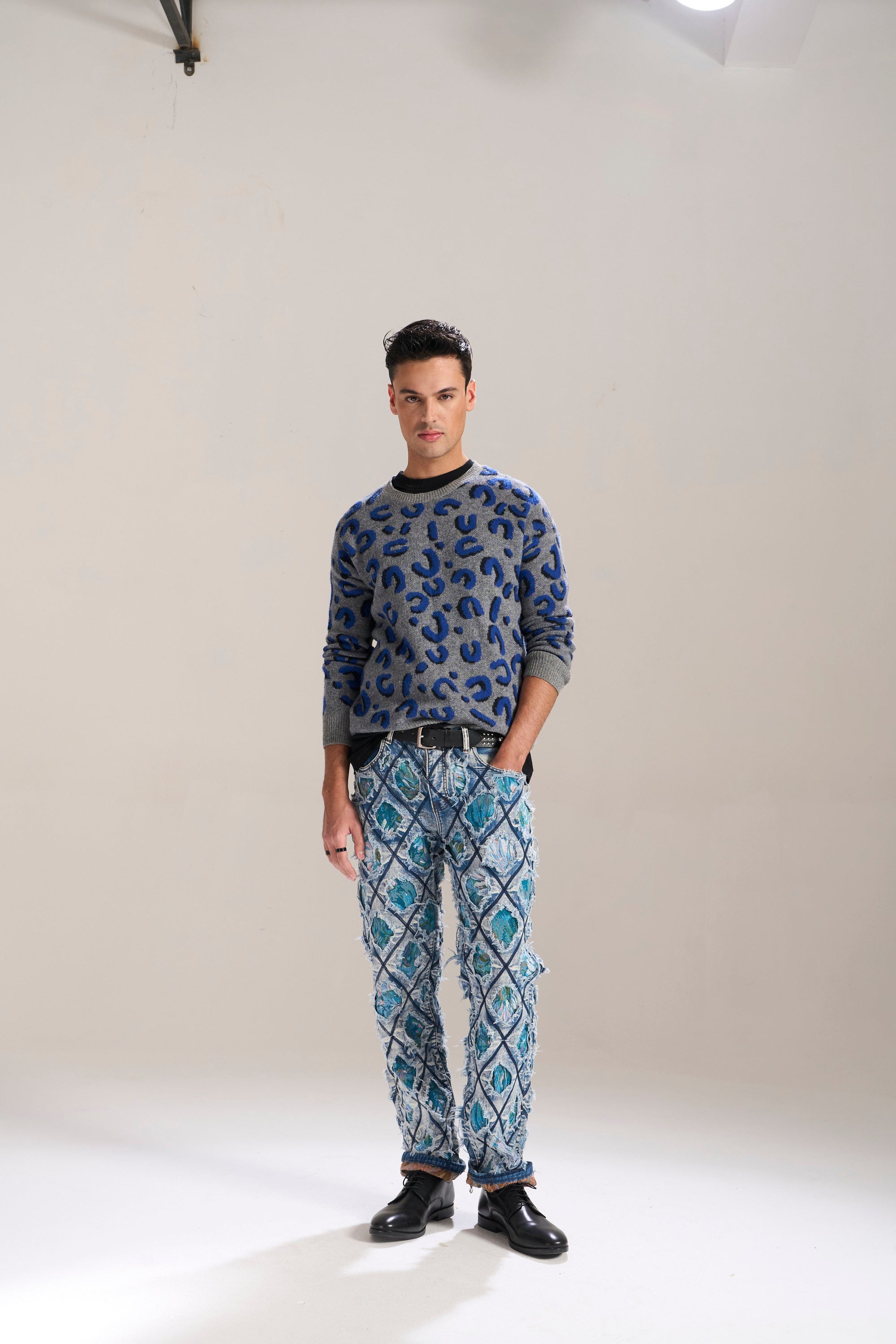 Blue Floral Cut & Sew Relaxed Jeans