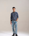 Blue Floral Cut & Sew Relaxed Jeans