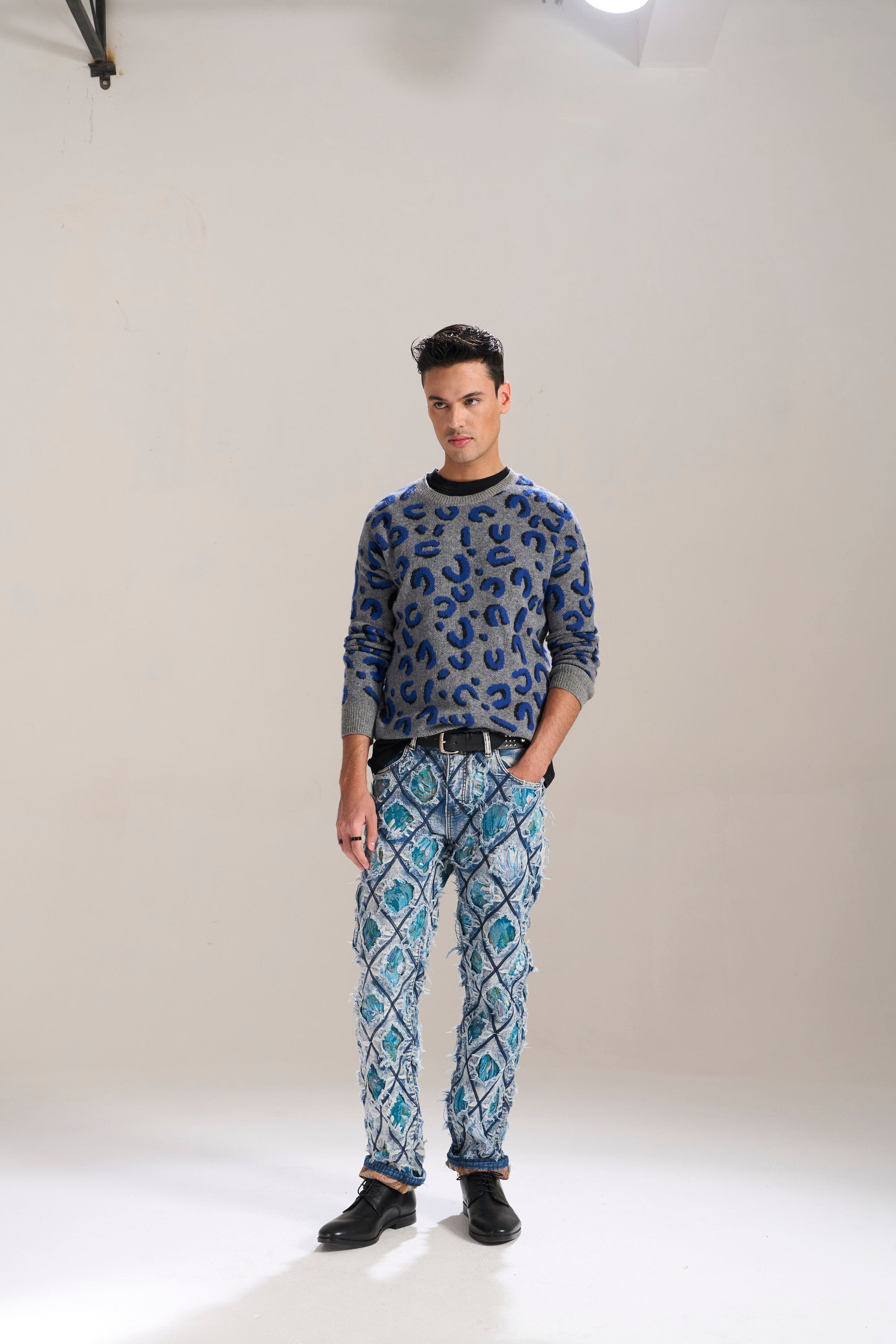 Blue Floral Cut & Sew Relaxed Jeans