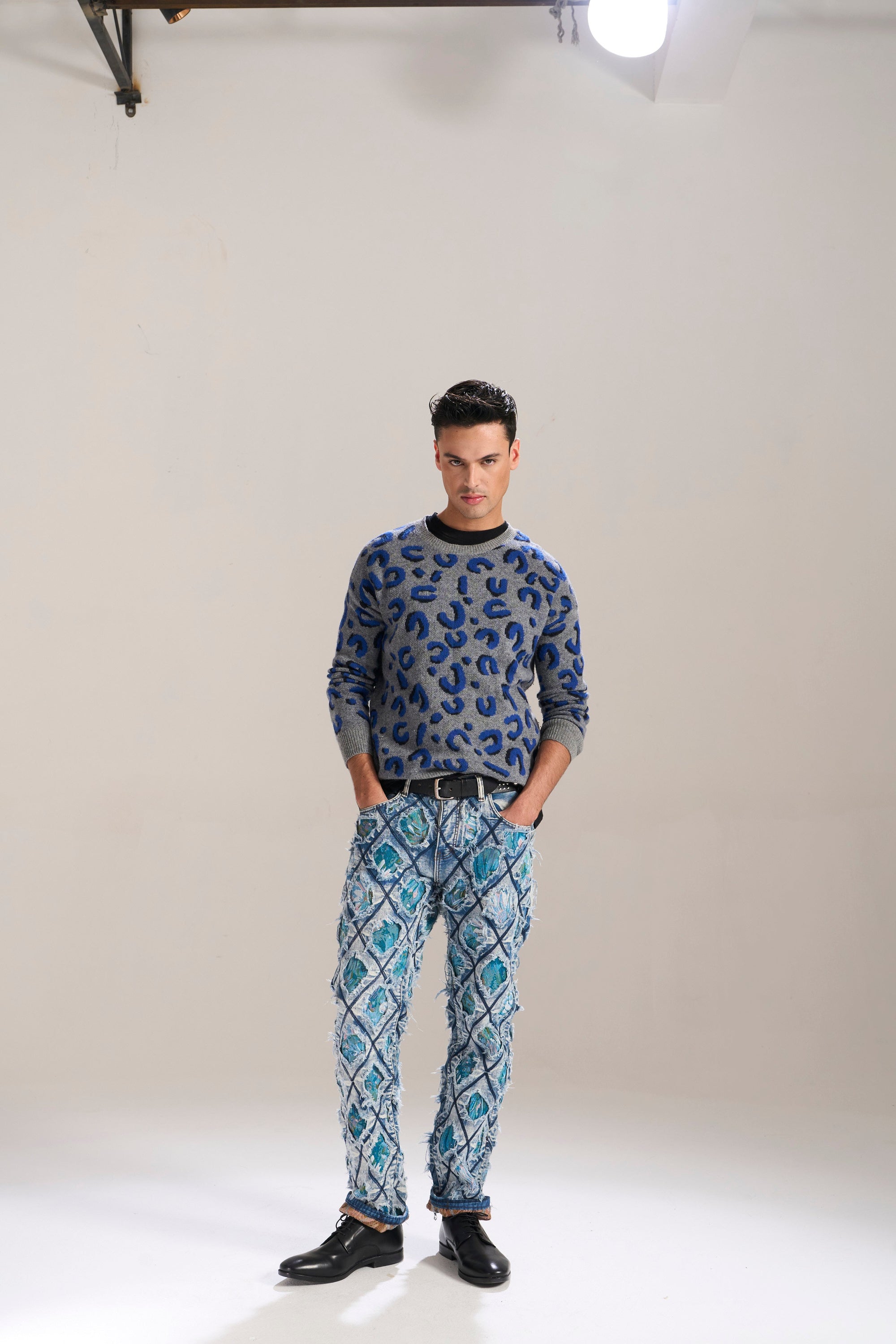 Blue Floral Cut &amp; Sew Relaxed Jeans