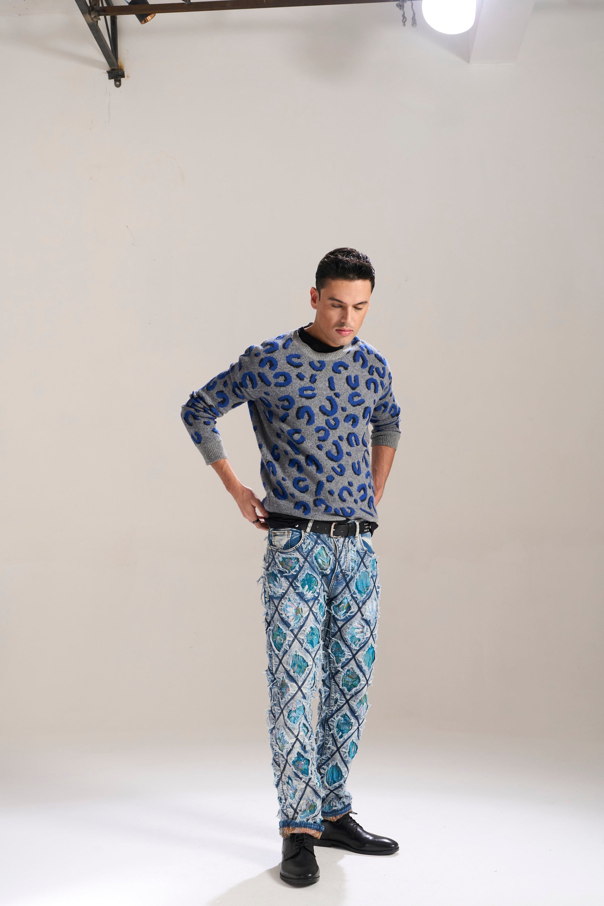 Blue Floral Cut &amp; Sew Relaxed Jeans