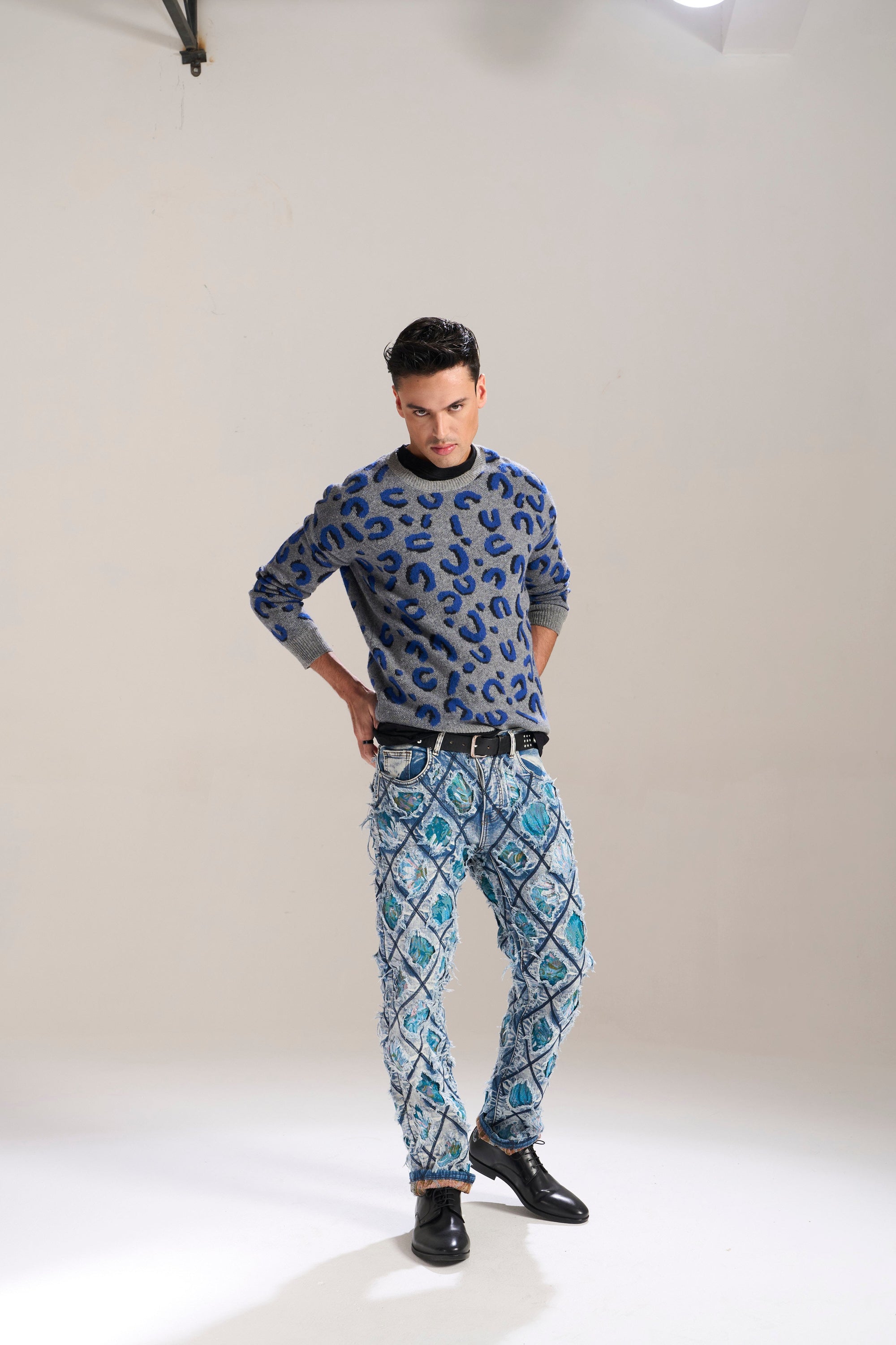 Blue Floral Cut &amp; Sew Relaxed Jeans