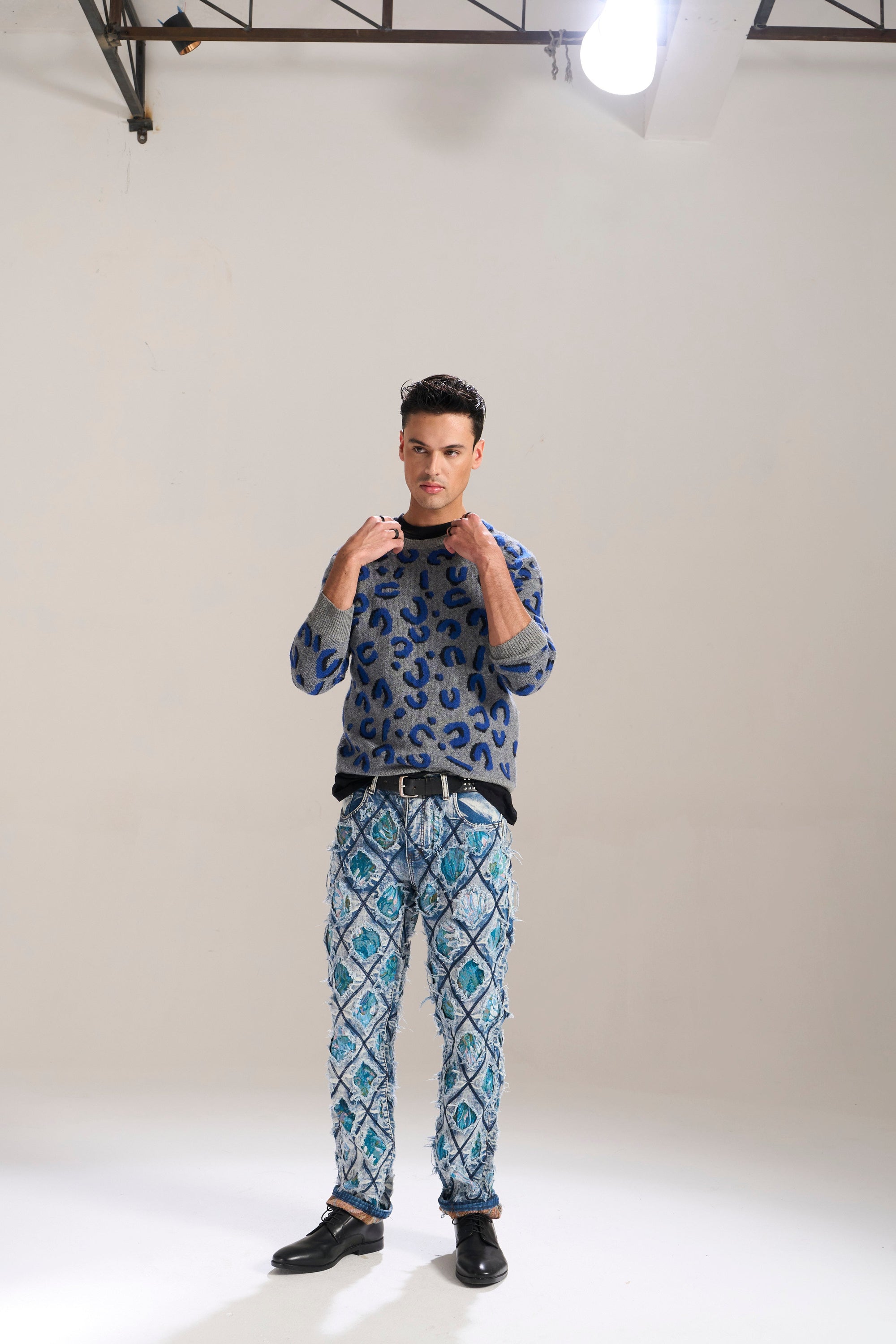 Blue Floral Cut &amp; Sew Relaxed Jeans