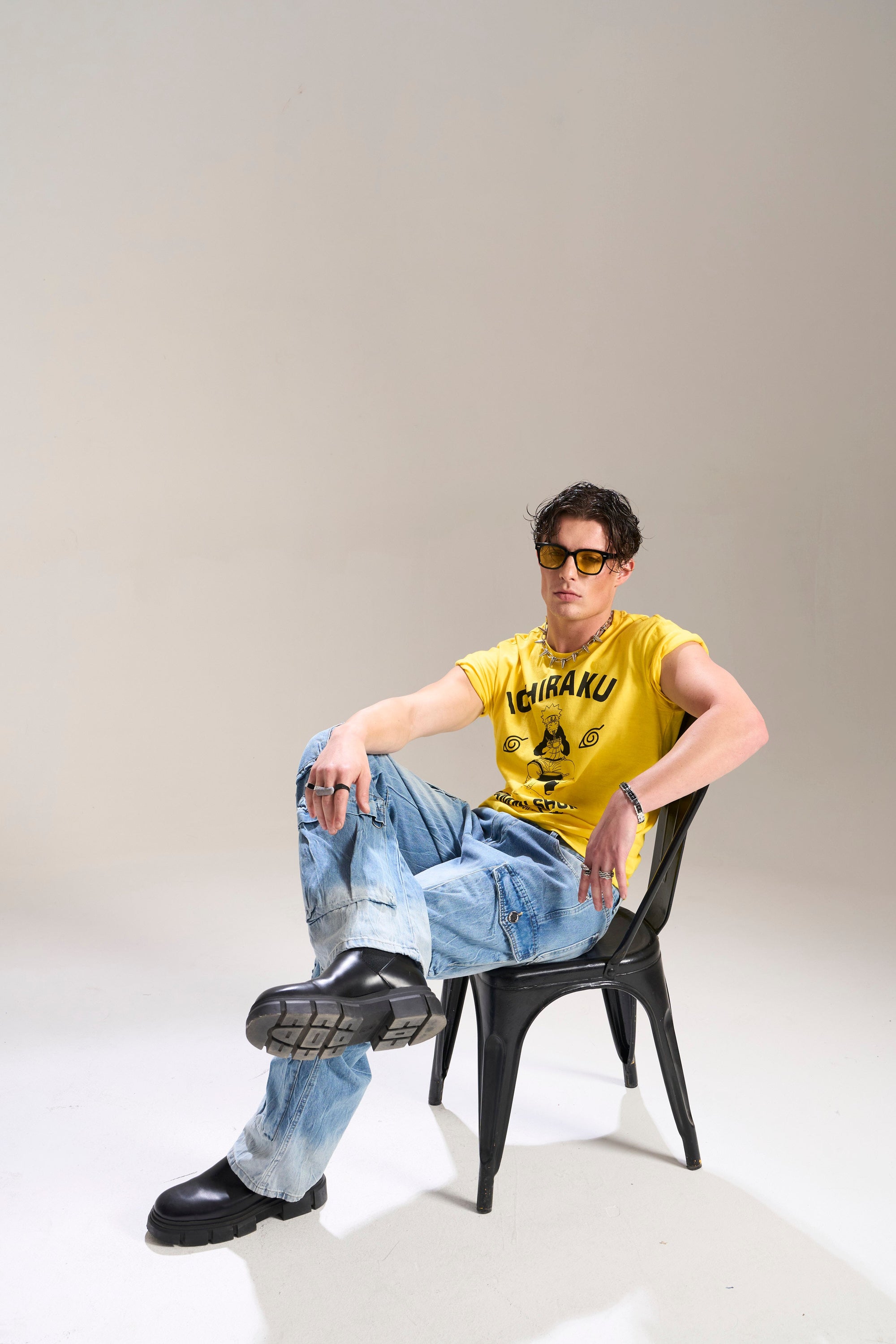 BLUE WASH BAGGY FIT JEAN WITH WHISKERS AND CARGO POCKETS