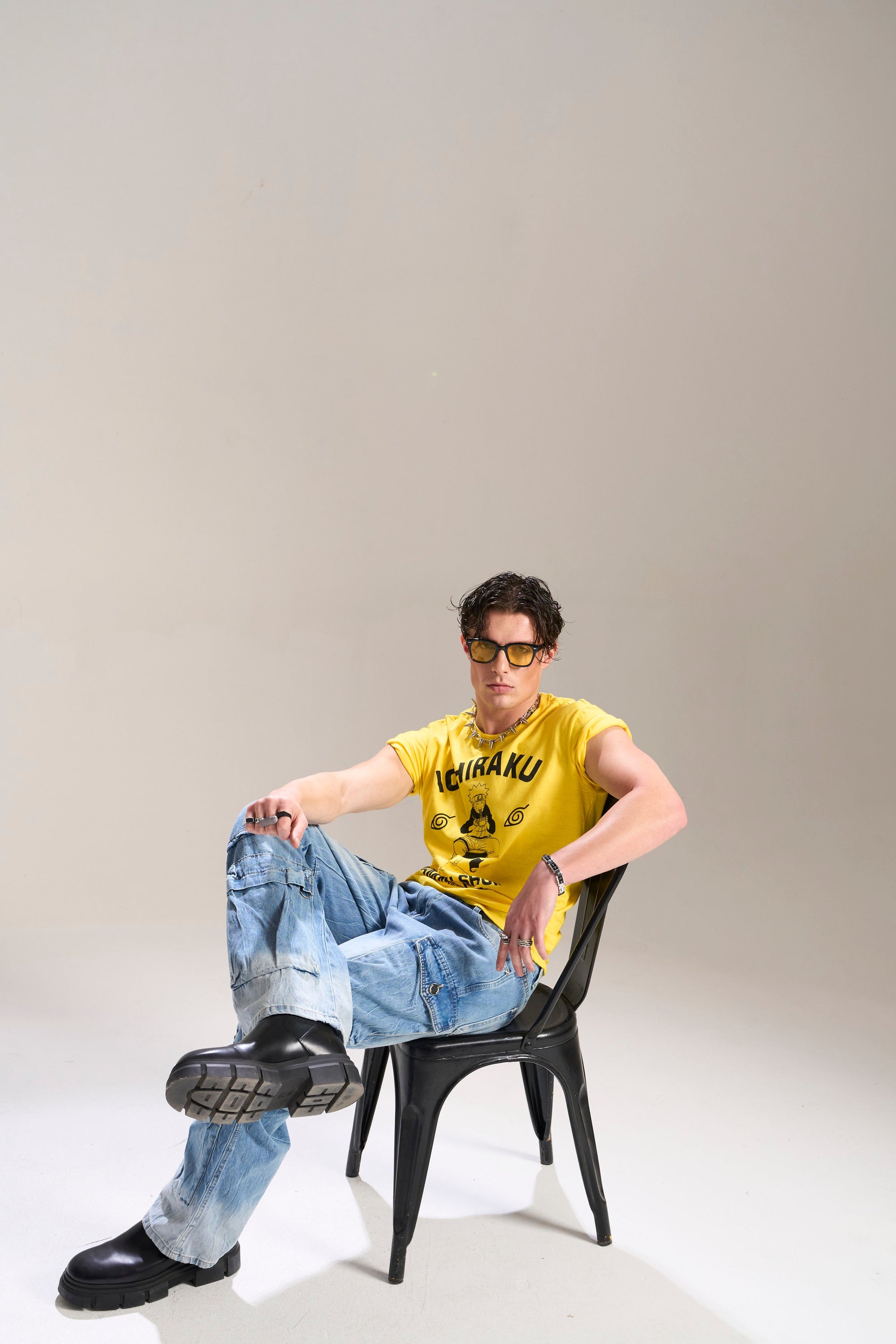 BLUE WASH BAGGY FIT JEAN WITH WHISKERS AND CARGO POCKETS