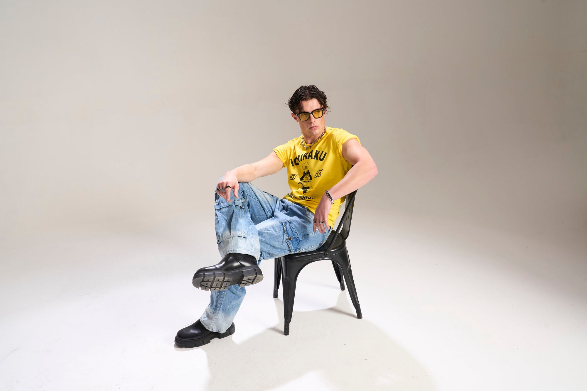 BLUE WASH BAGGY FIT JEAN WITH WHISKERS AND CARGO POCKETS