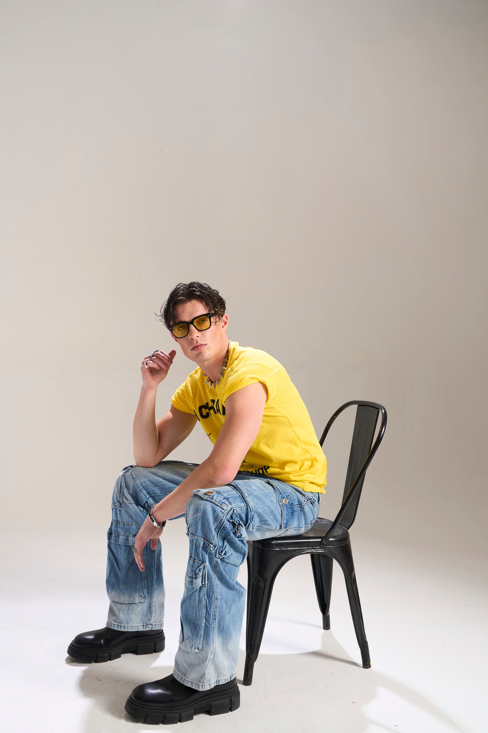 BLUE WASH BAGGY FIT JEAN WITH WHISKERS AND CARGO POCKETS