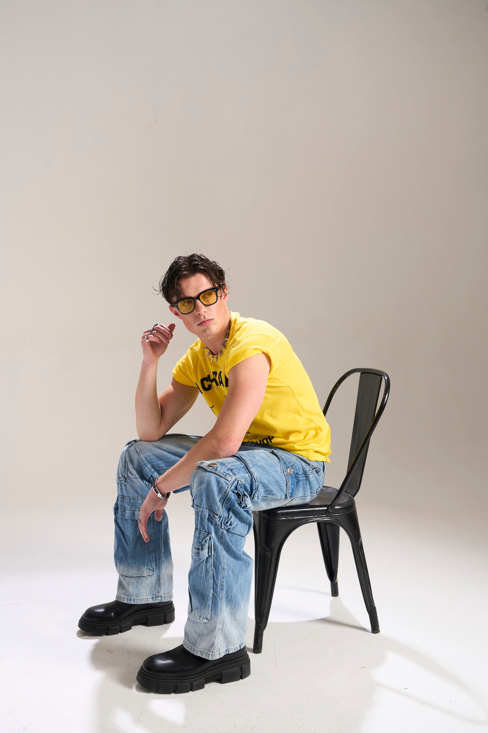 BLUE WASH BAGGY FIT JEAN WITH WHISKERS AND CARGO POCKETS