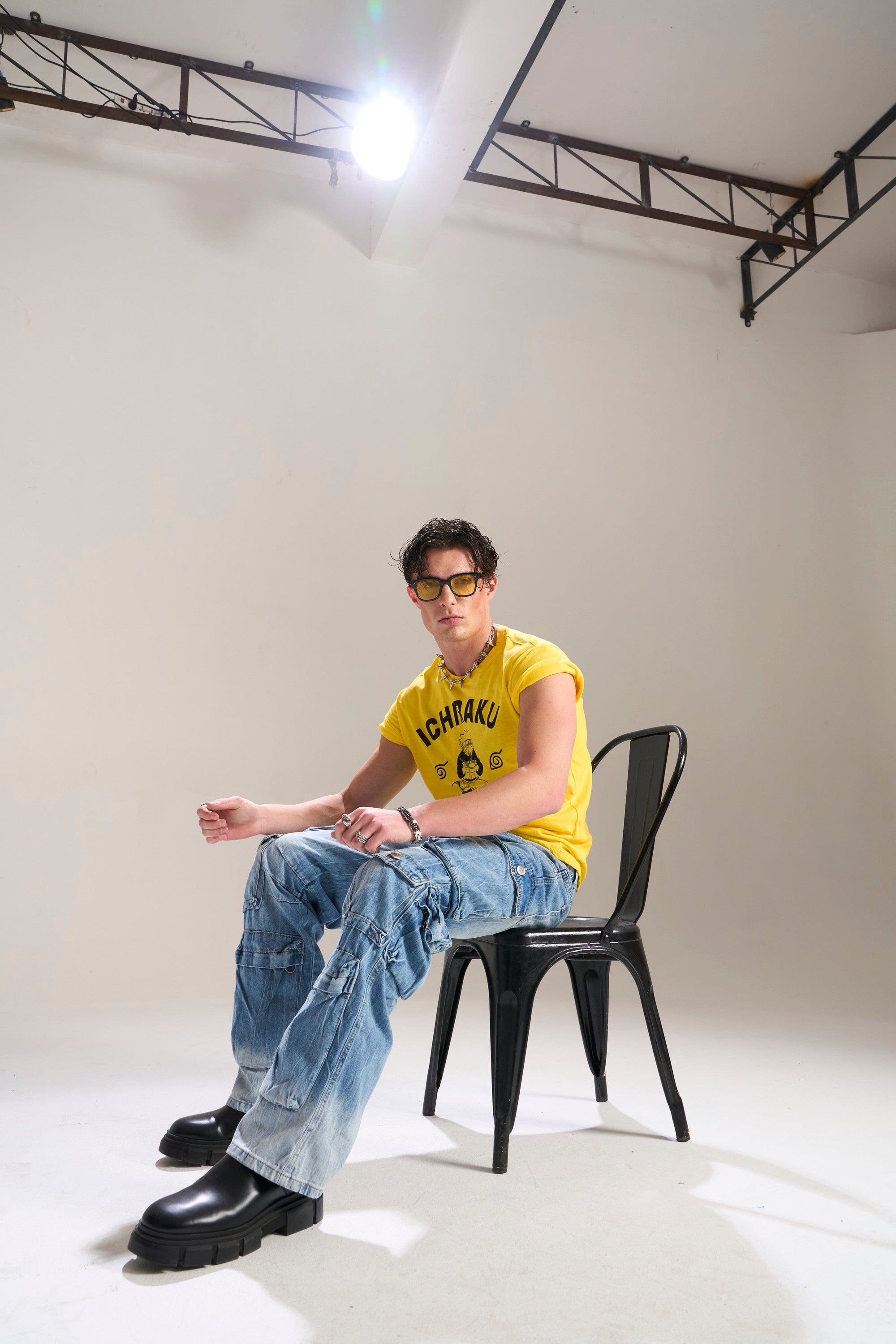 BLUE WASH BAGGY FIT JEAN WITH WHISKERS AND CARGO POCKETS