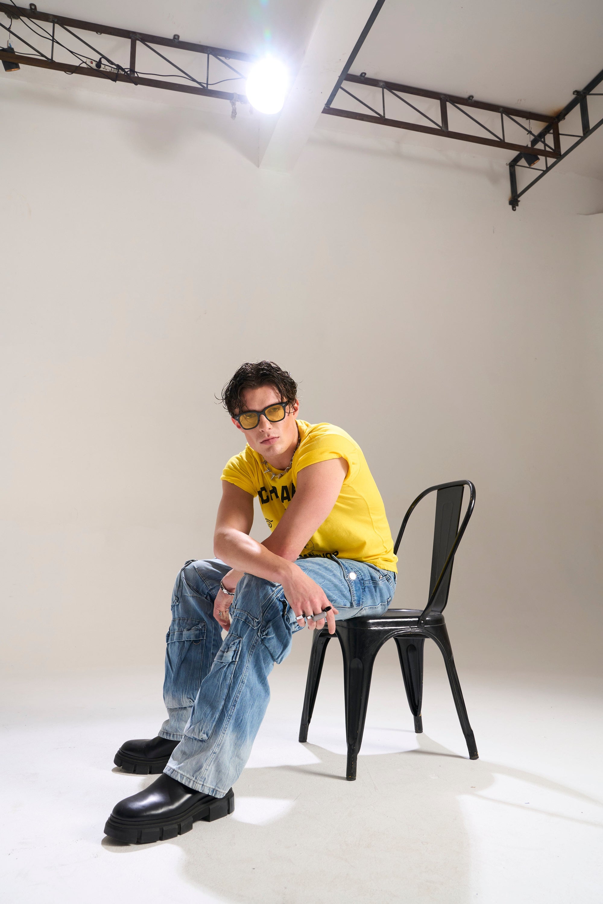 BLUE WASH BAGGY FIT JEAN WITH WHISKERS AND CARGO POCKETS