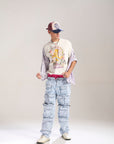 Blue Floral Baggy Jeans with Cargo Pockets