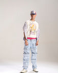 Blue Floral Baggy Jeans with Cargo Pockets