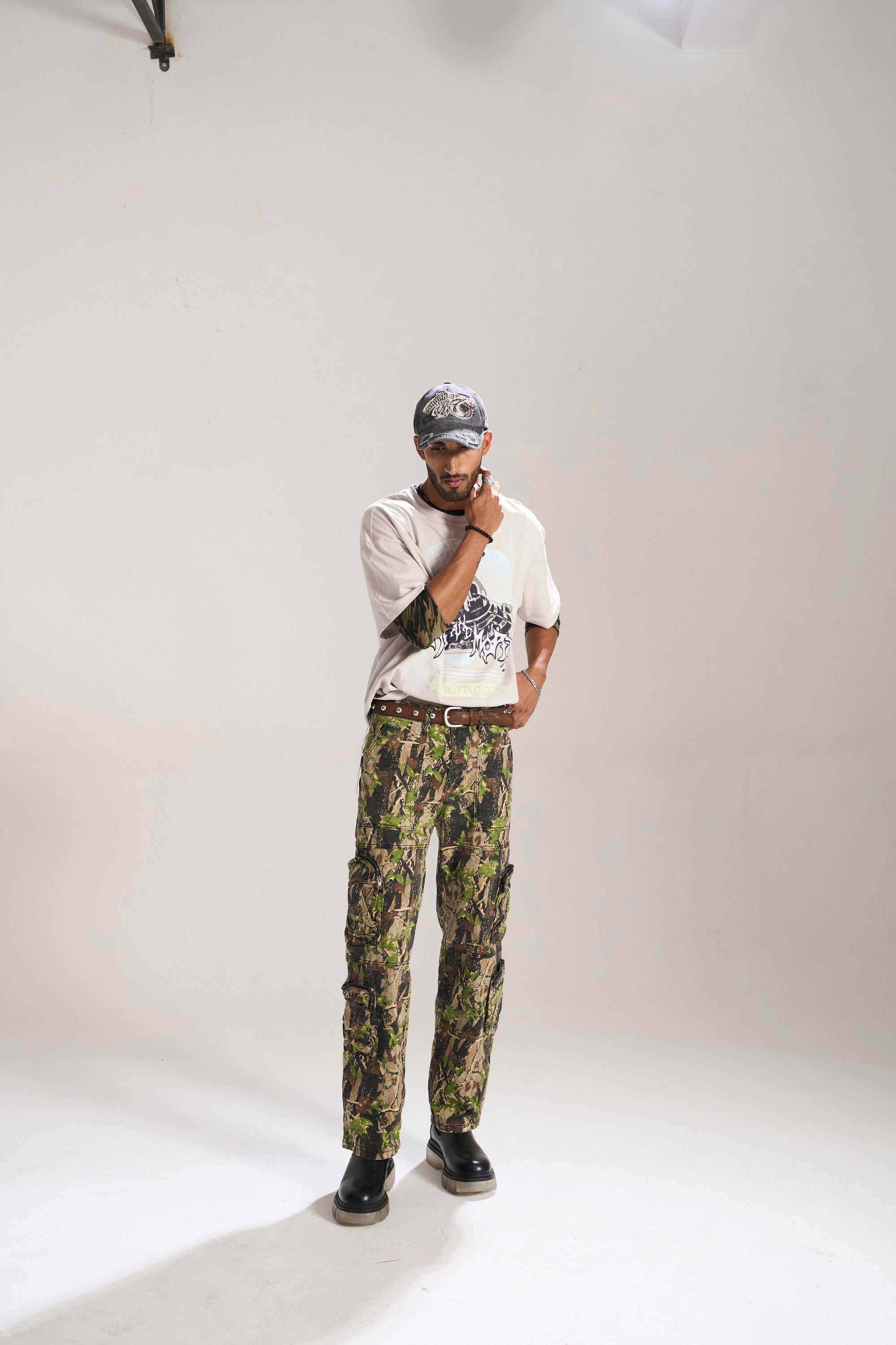 OLIVE CAMO BAGGY FIT JEAN WITH CARGO POCKETS