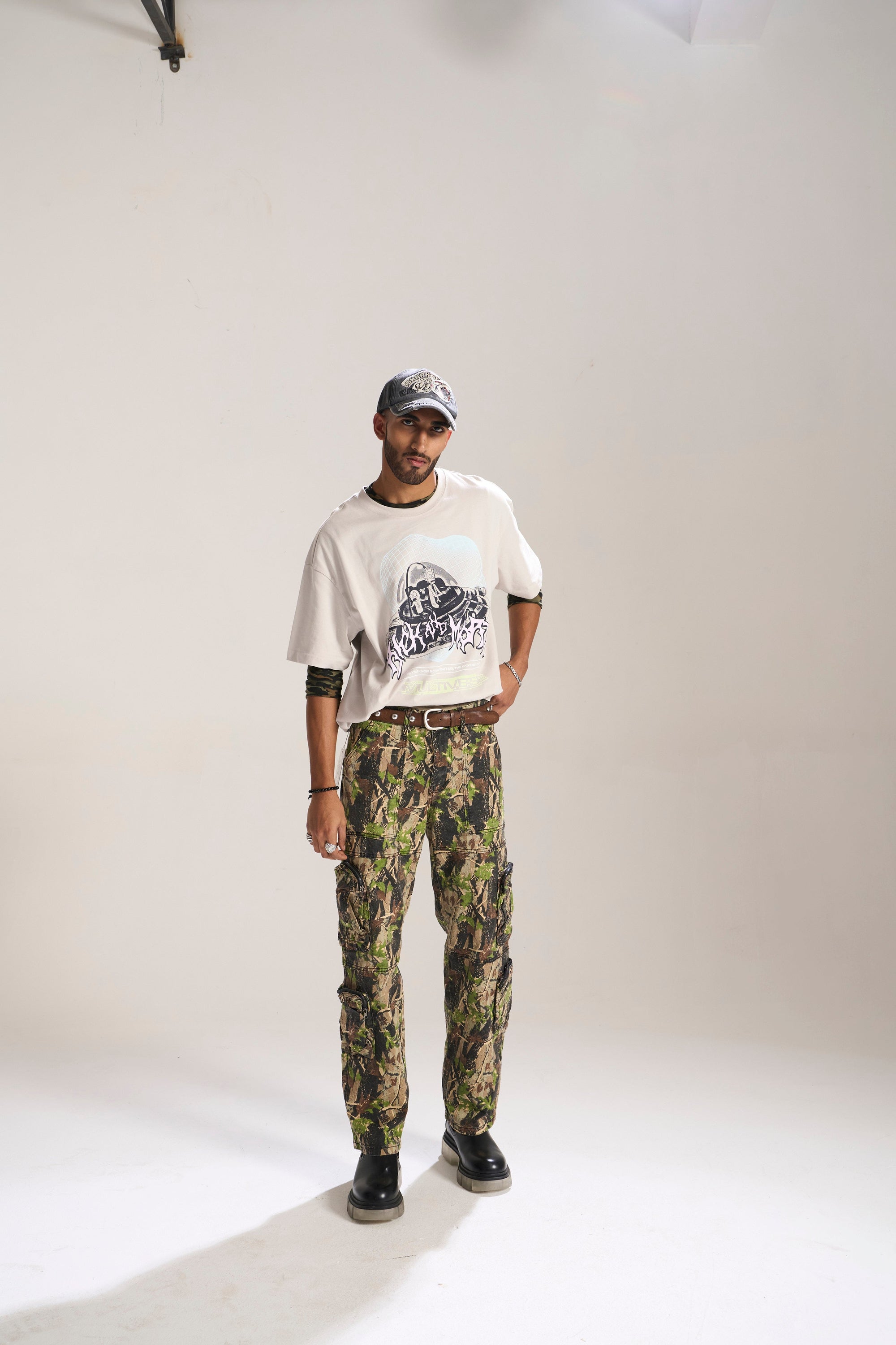 OLIVE CAMO BAGGY FIT JEAN WITH CARGO POCKETS