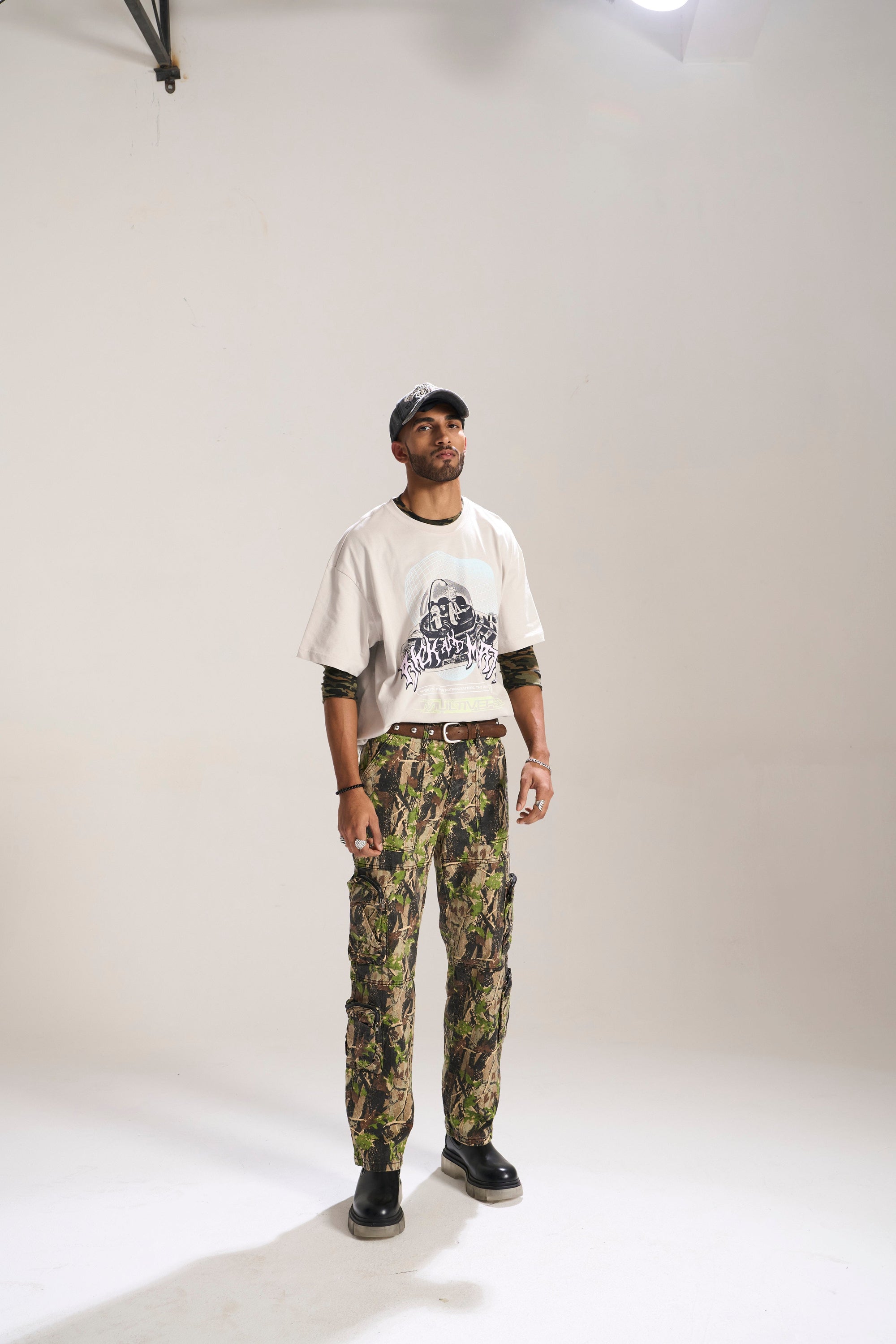 OLIVE CAMO BAGGY FIT JEAN WITH CARGO POCKETS