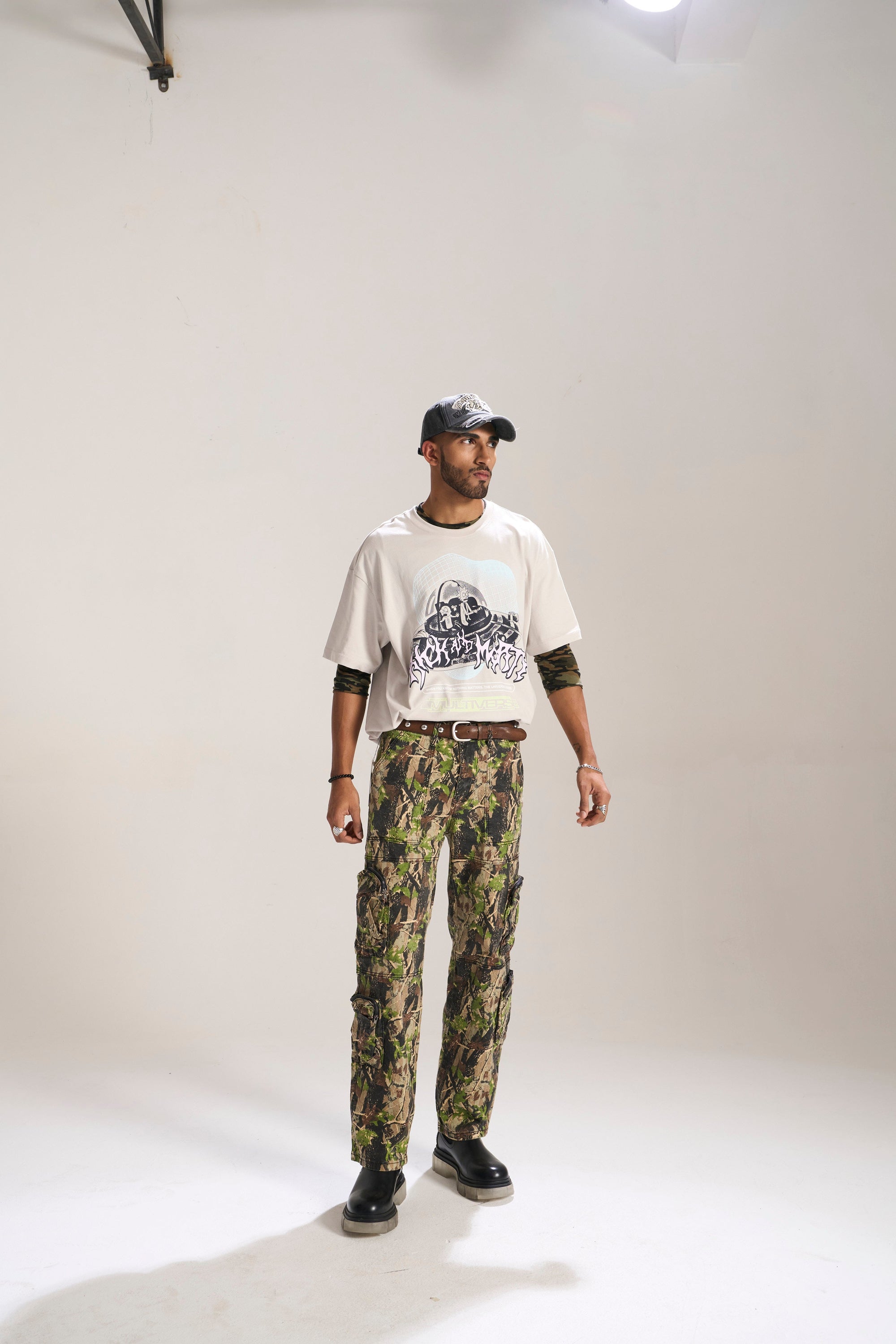OLIVE CAMO BAGGY FIT JEAN WITH CARGO POCKETS