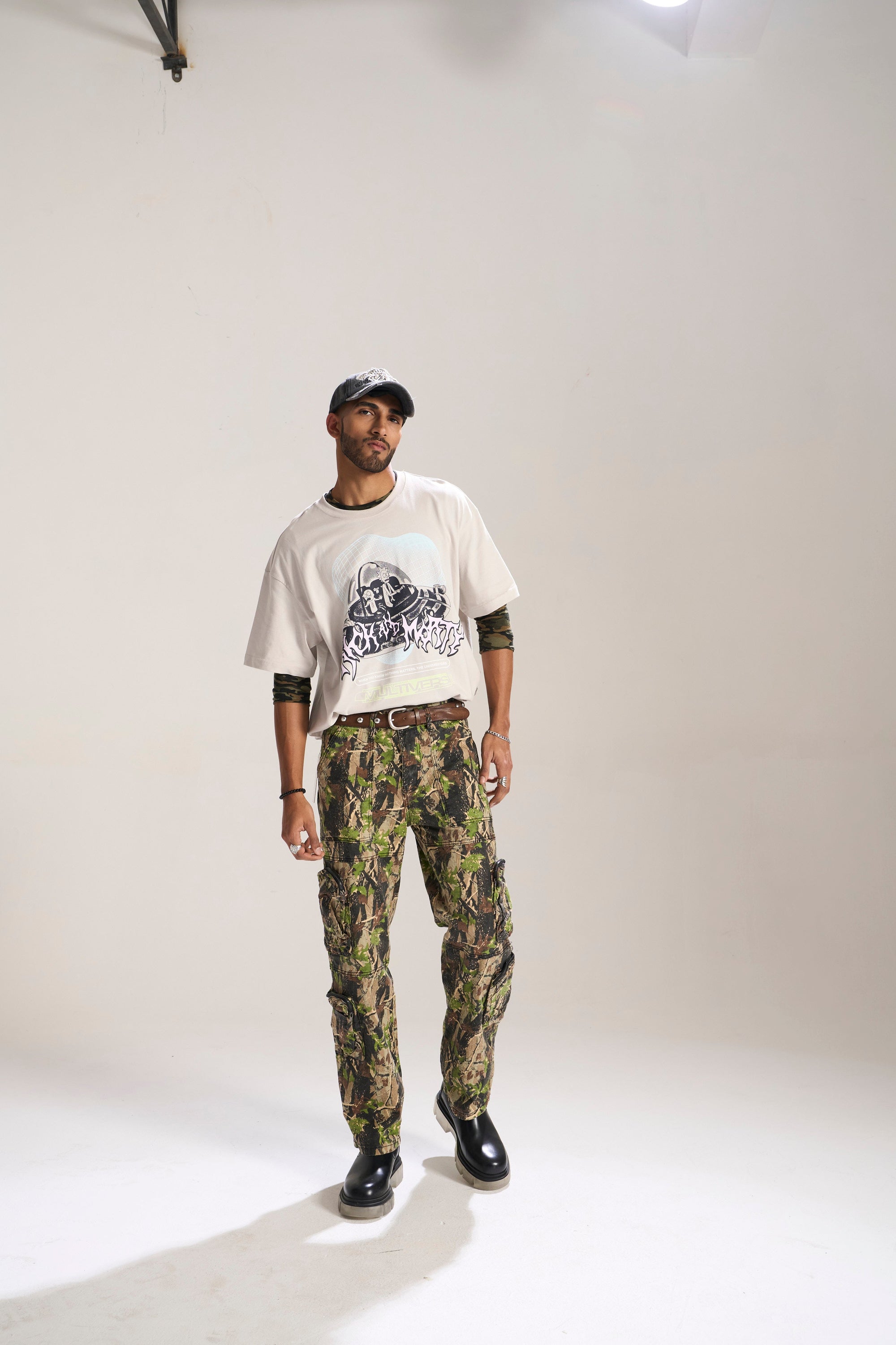 OLIVE CAMO BAGGY FIT JEAN WITH CARGO POCKETS