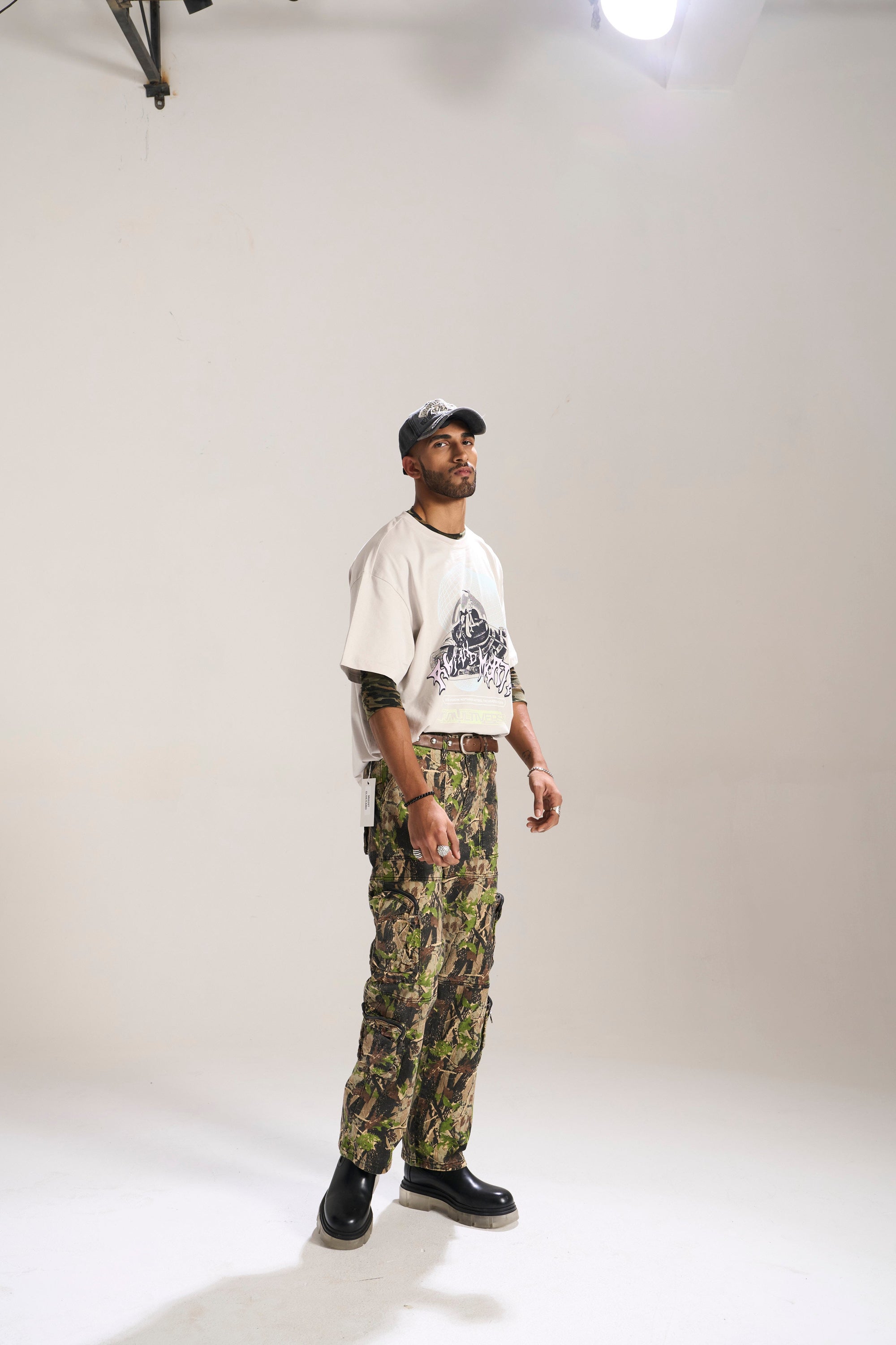 OLIVE CAMO BAGGY FIT JEAN WITH CARGO POCKETS